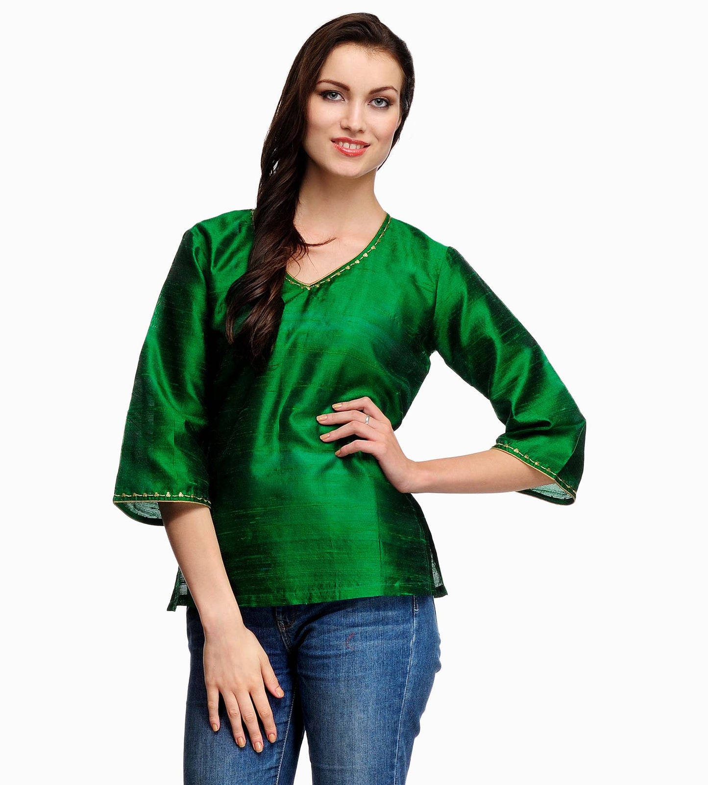 Green Raw Silk Kurti