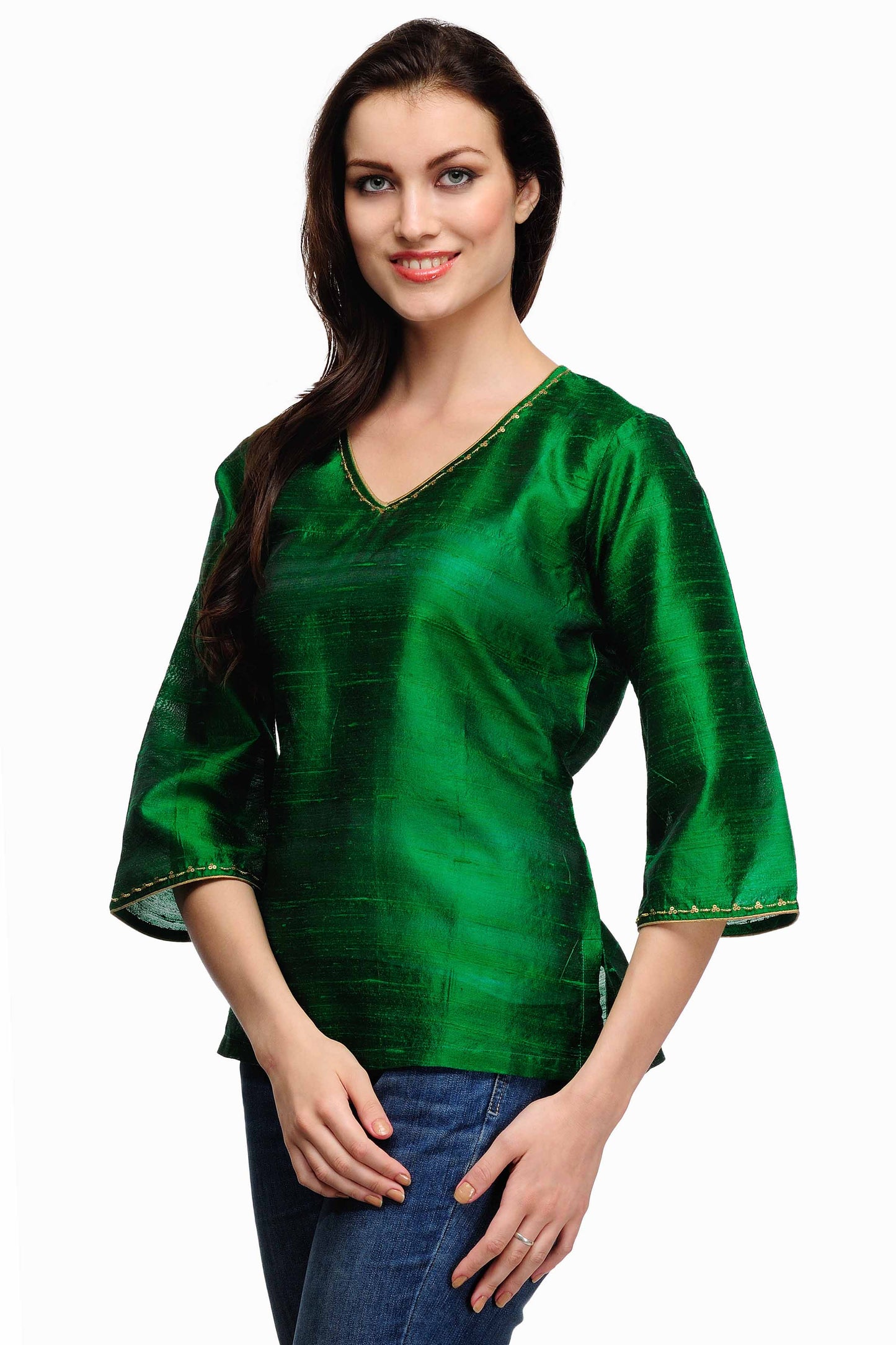 Green Raw Silk Kurti