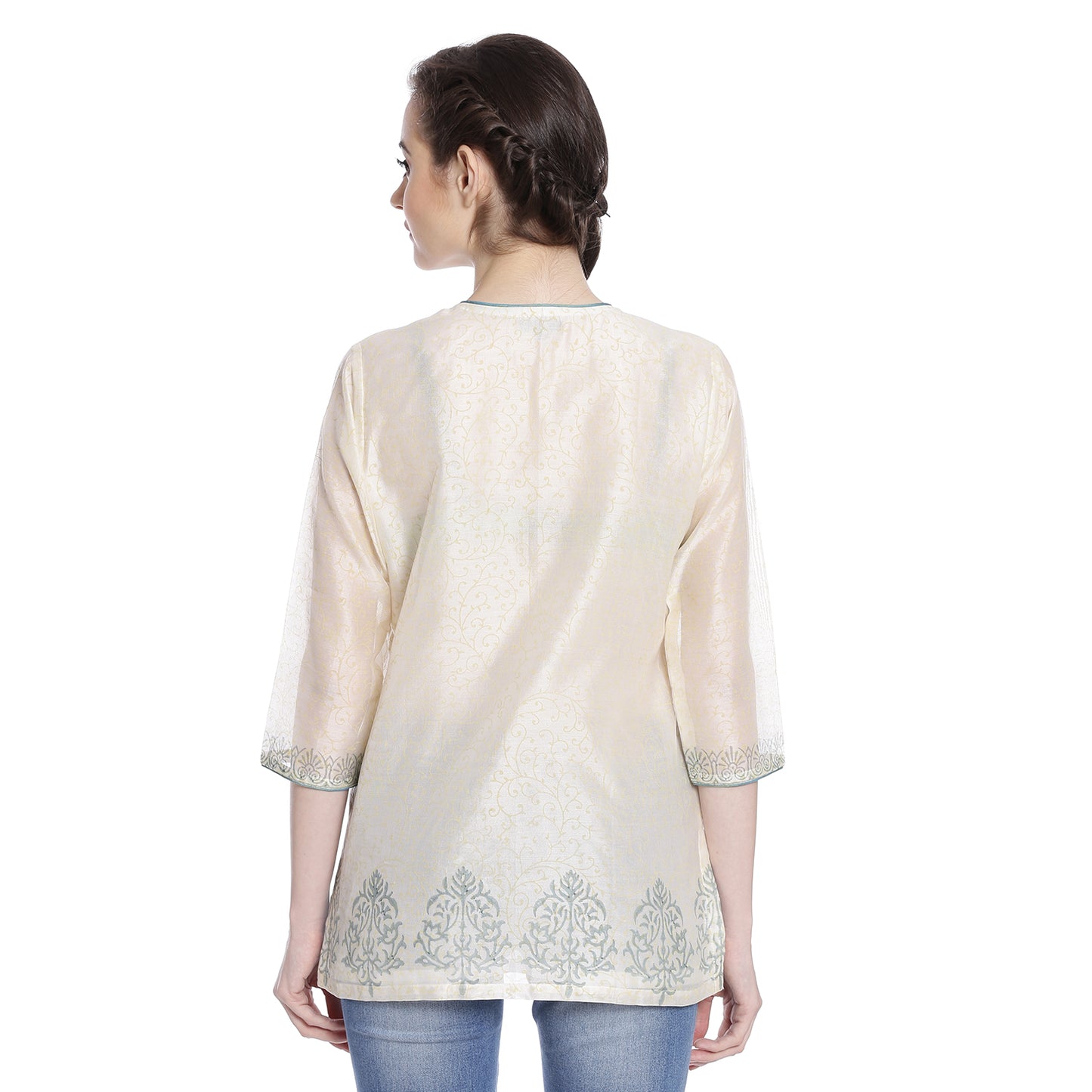 Ivory Chanderi Block Print Kurti