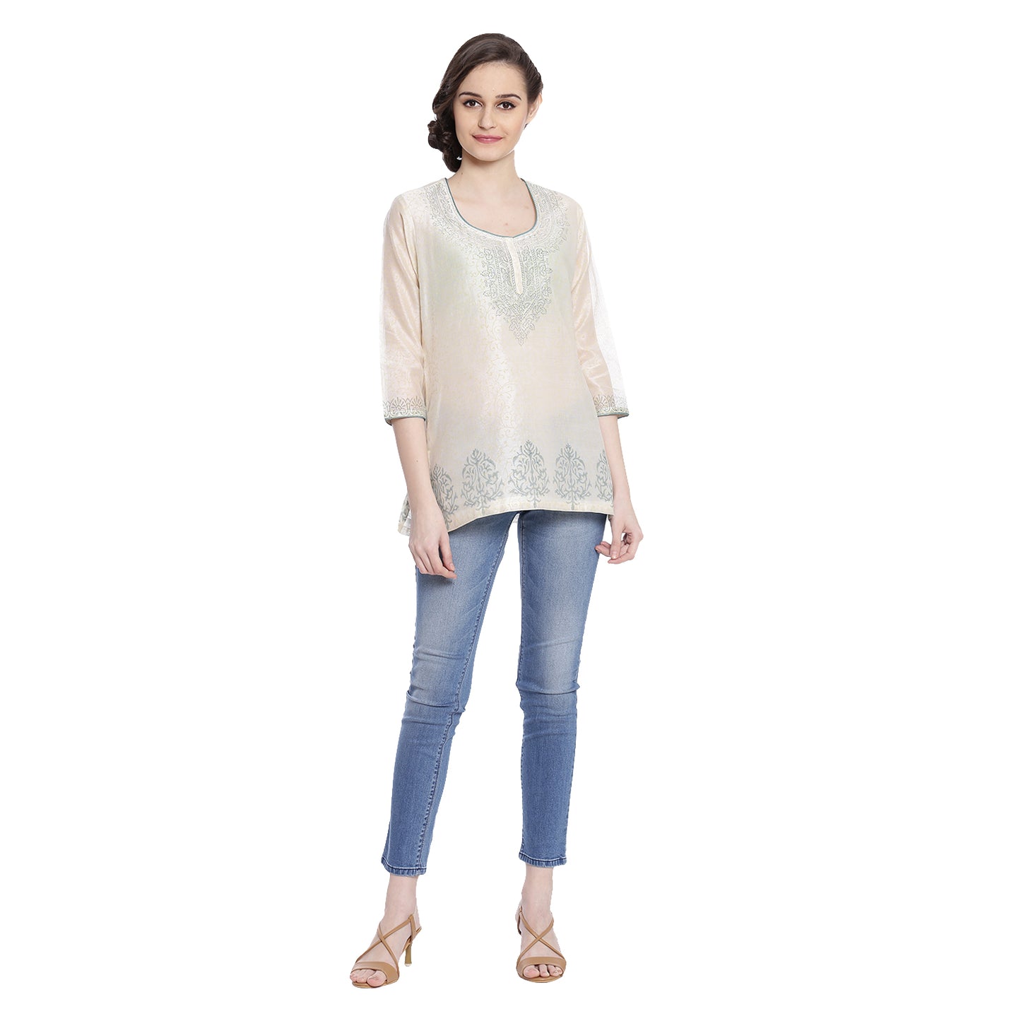 Ivory Chanderi Block Print Kurti