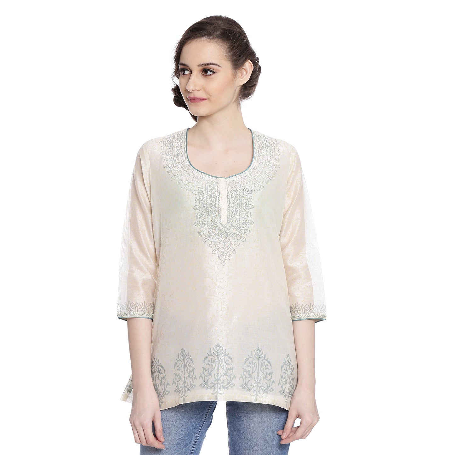 Ivory Chanderi Block Print Kurti