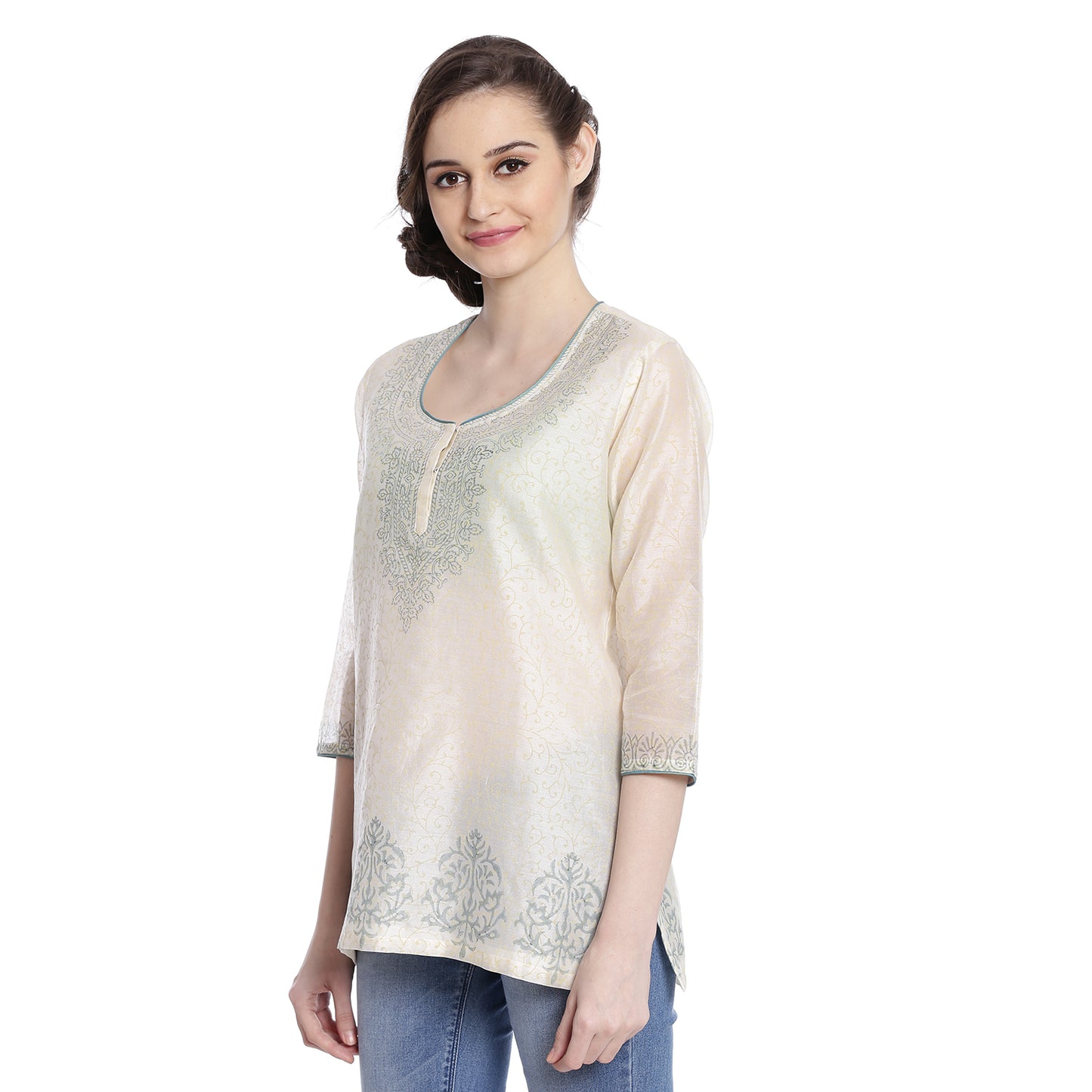 Ivory Chanderi Block Print Kurti