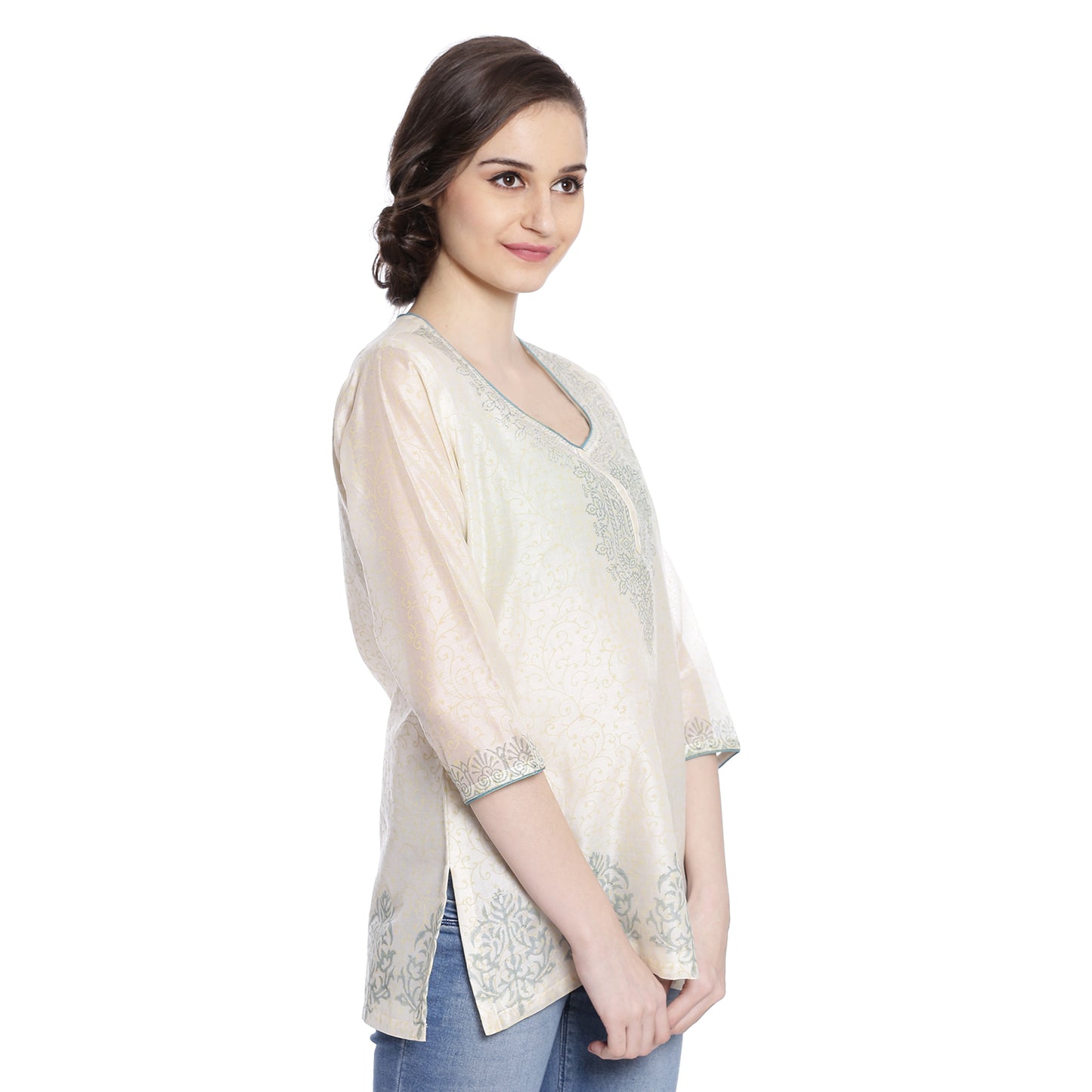Ivory Chanderi Block Print Kurti
