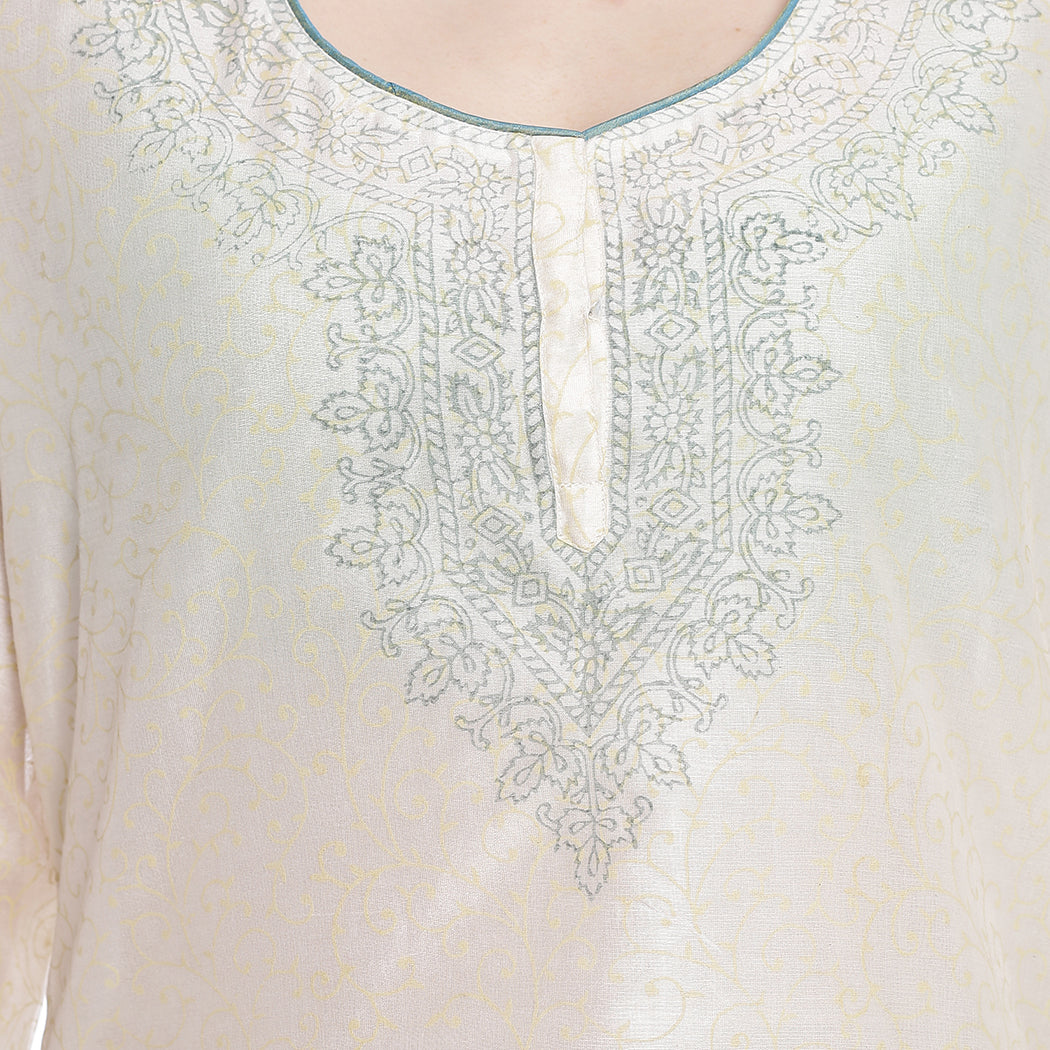 Ivory Chanderi Block Print Kurti