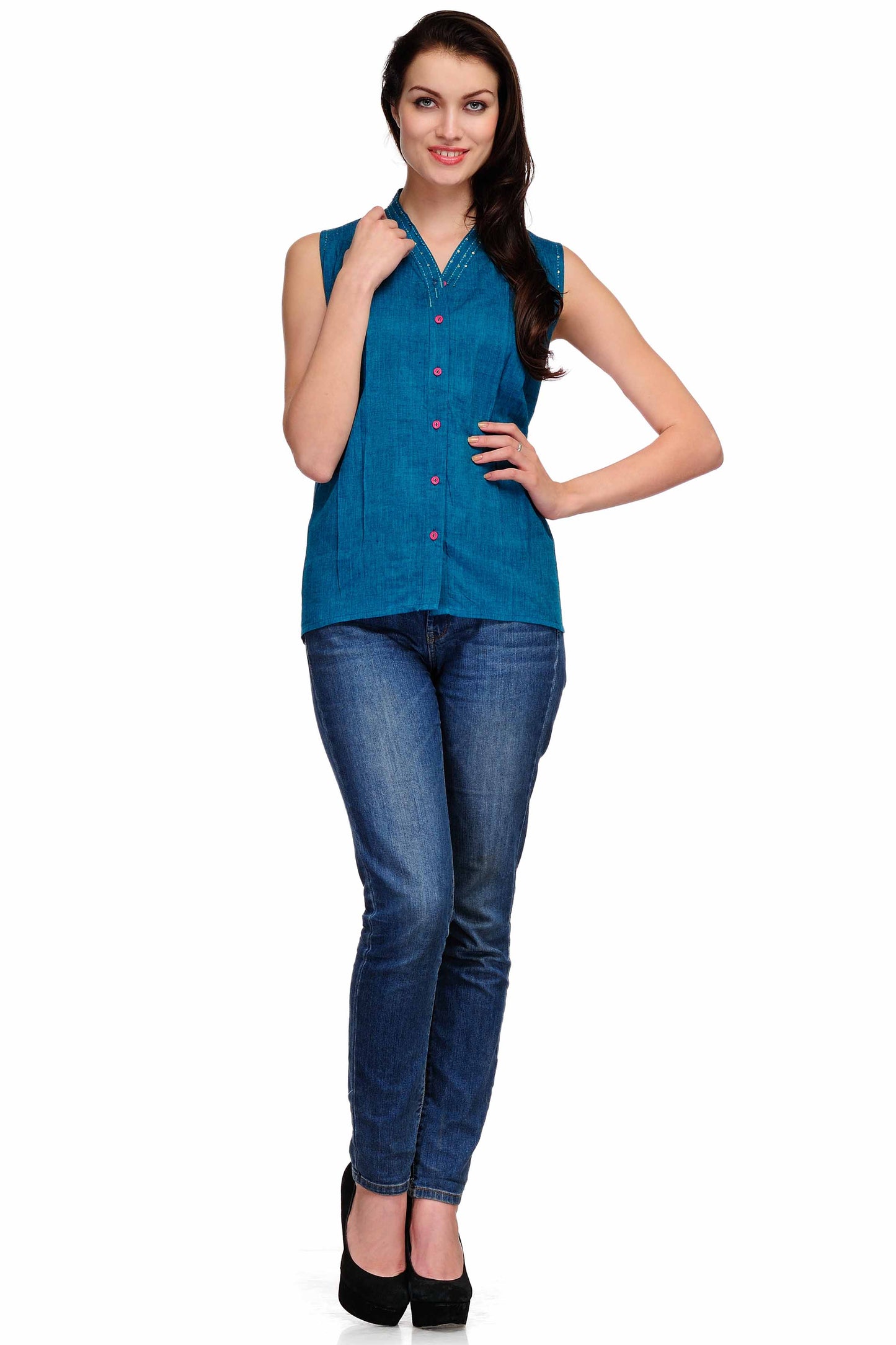 Teal Blue Handwoven Cotton Top