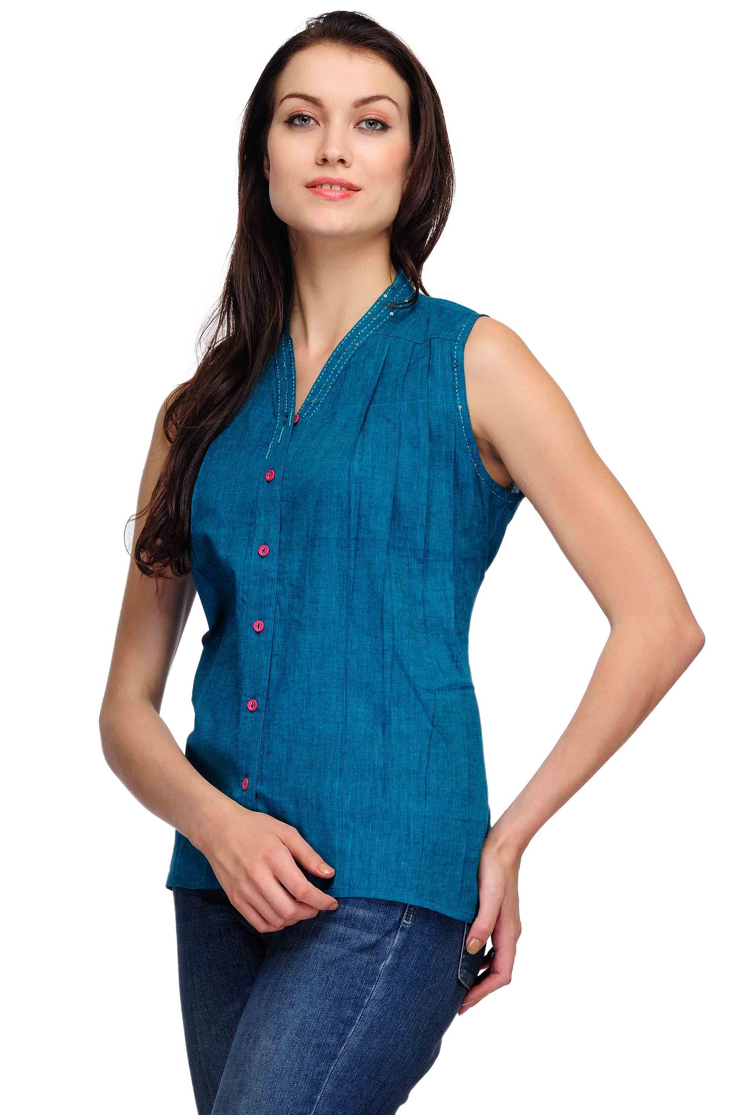Teal Blue Handwoven Cotton Top