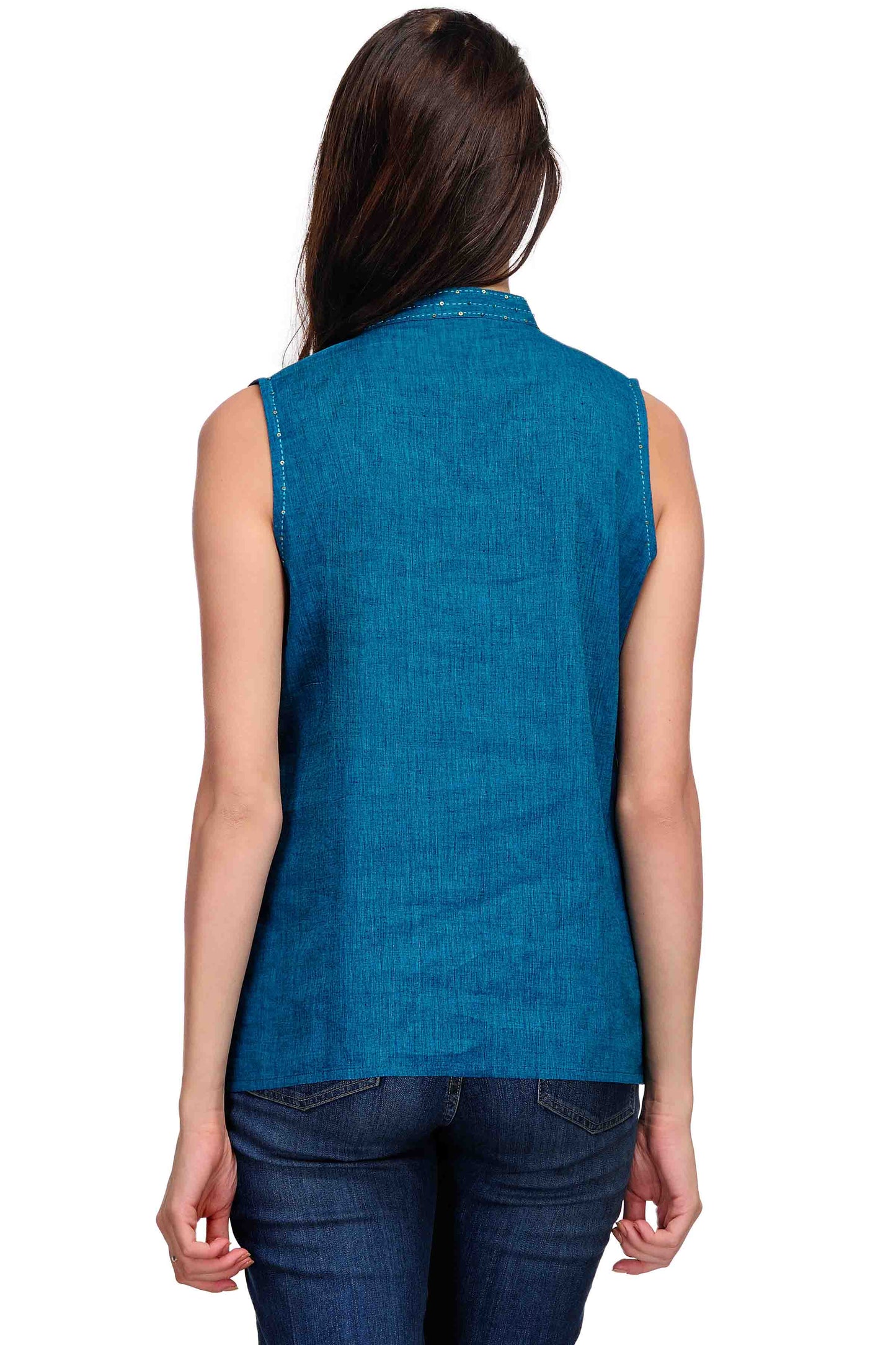 Teal Blue Handwoven Cotton Top