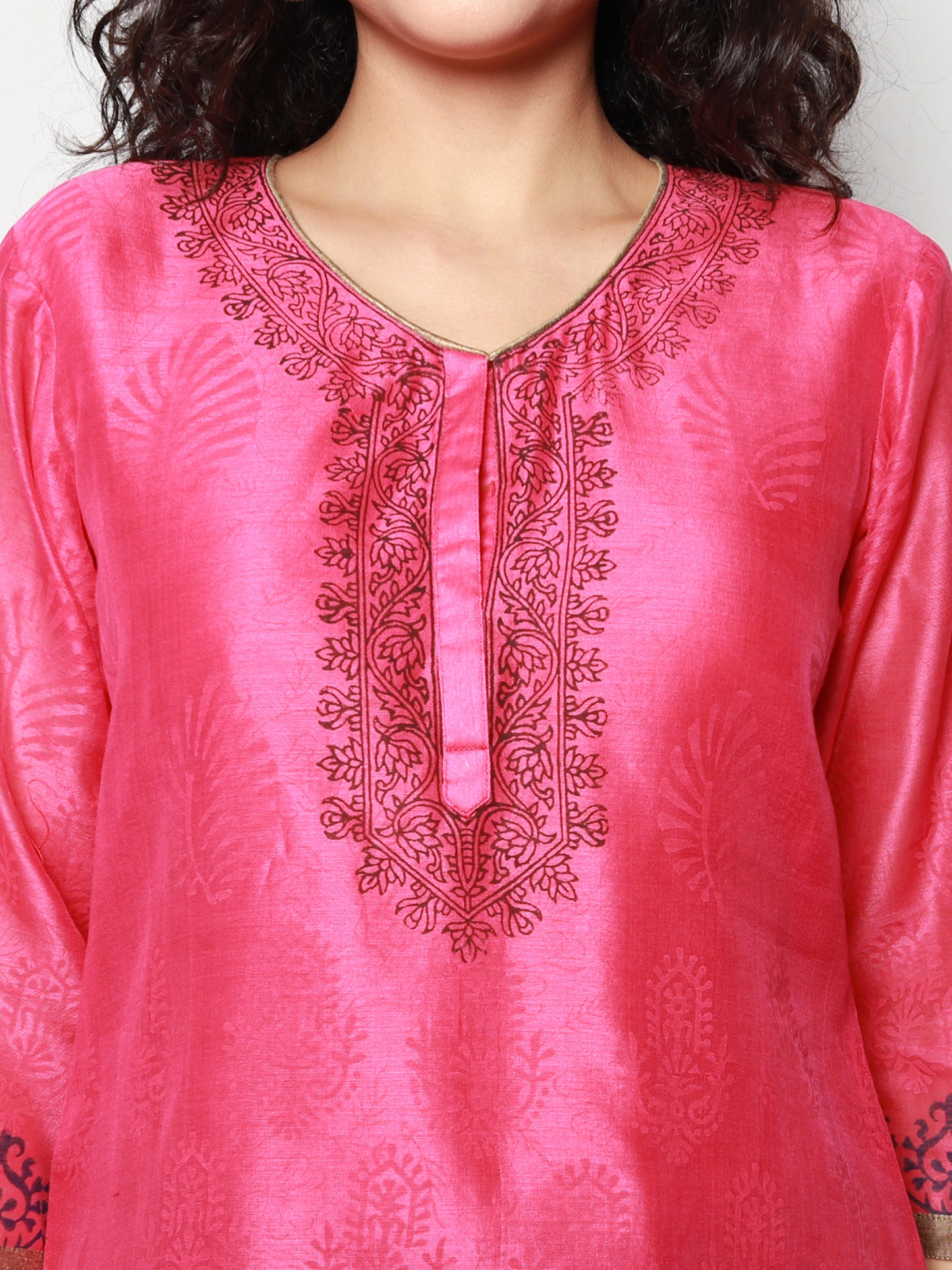 Pink Chanderi Block Print Kurti