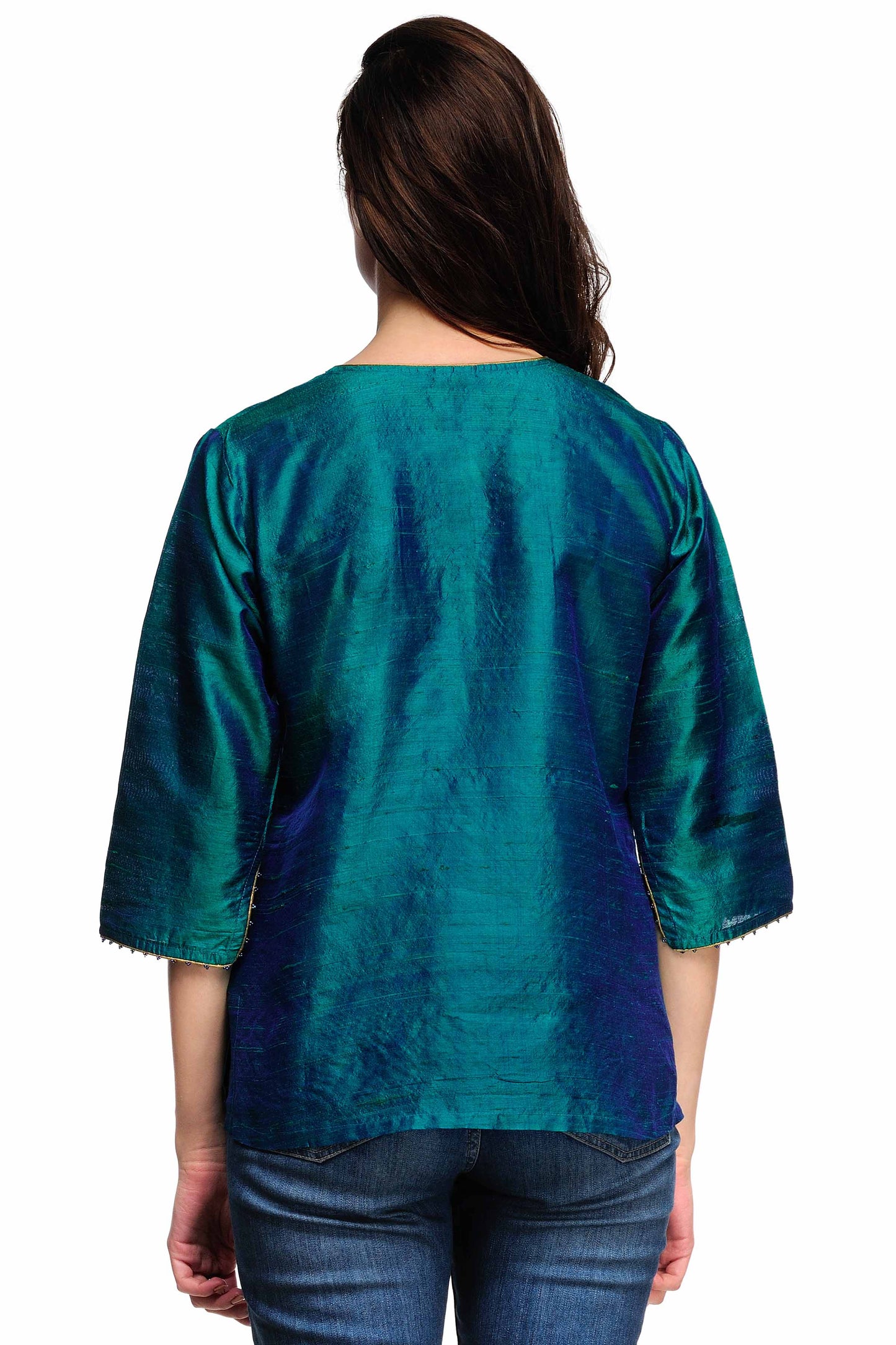 Teal blue Raw Silk Kurti