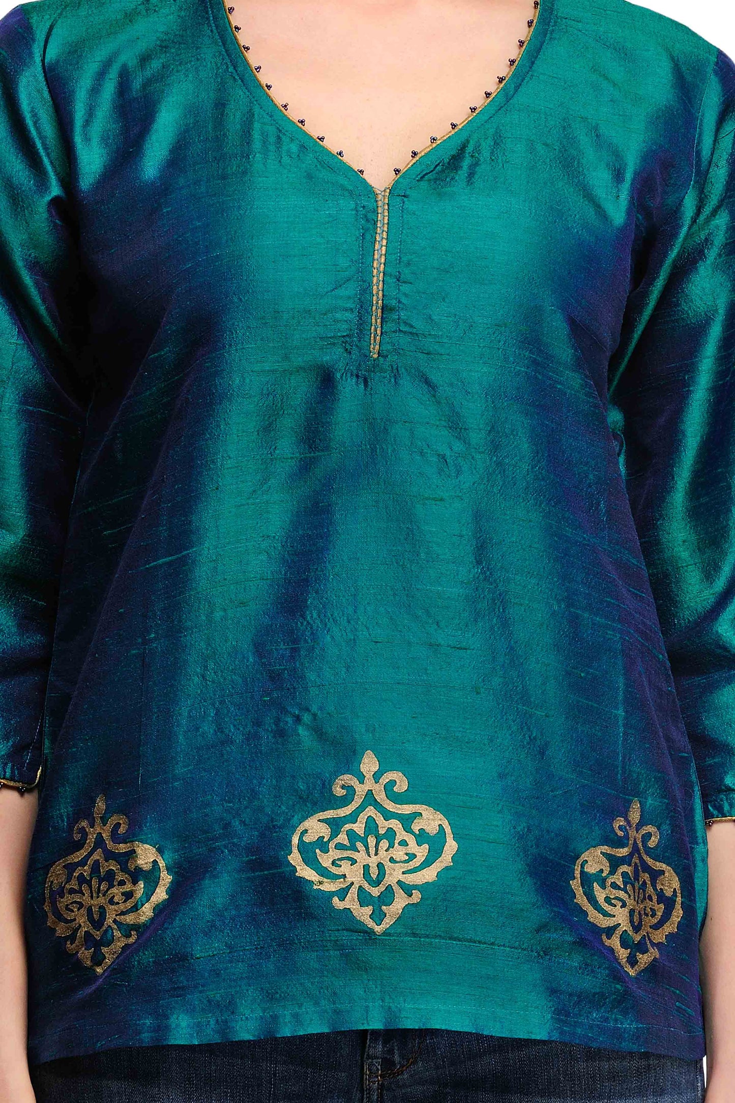 Teal blue Raw Silk Kurti