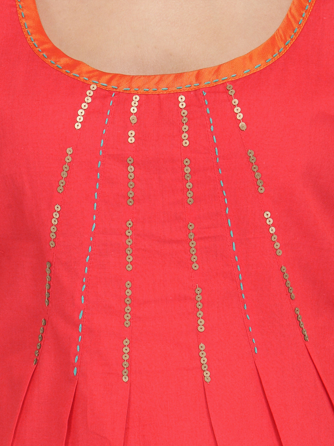 Tangerine Red Cotton Top with Sequins
