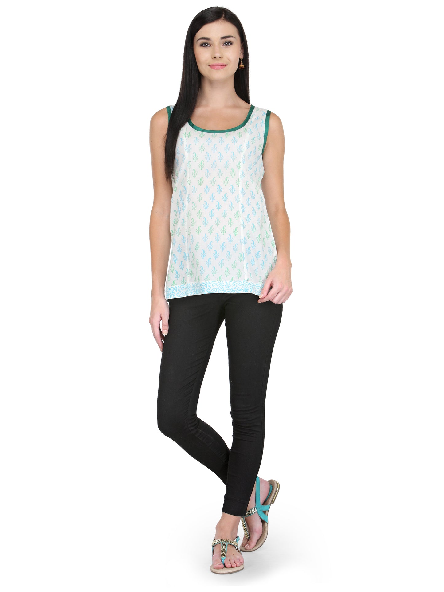 Ivory Cotton Block Print Top