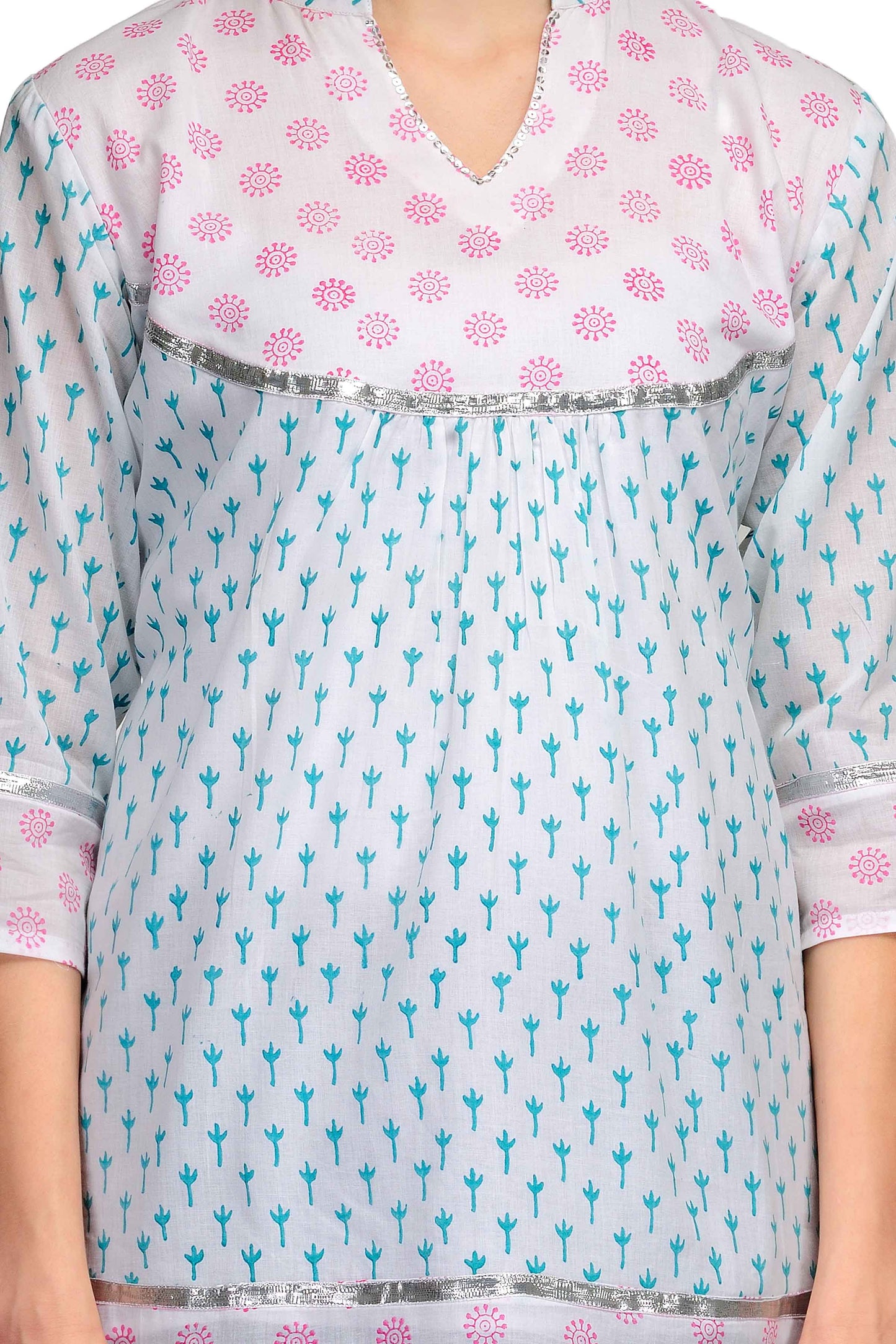 White Floral Print Cotton Tunic