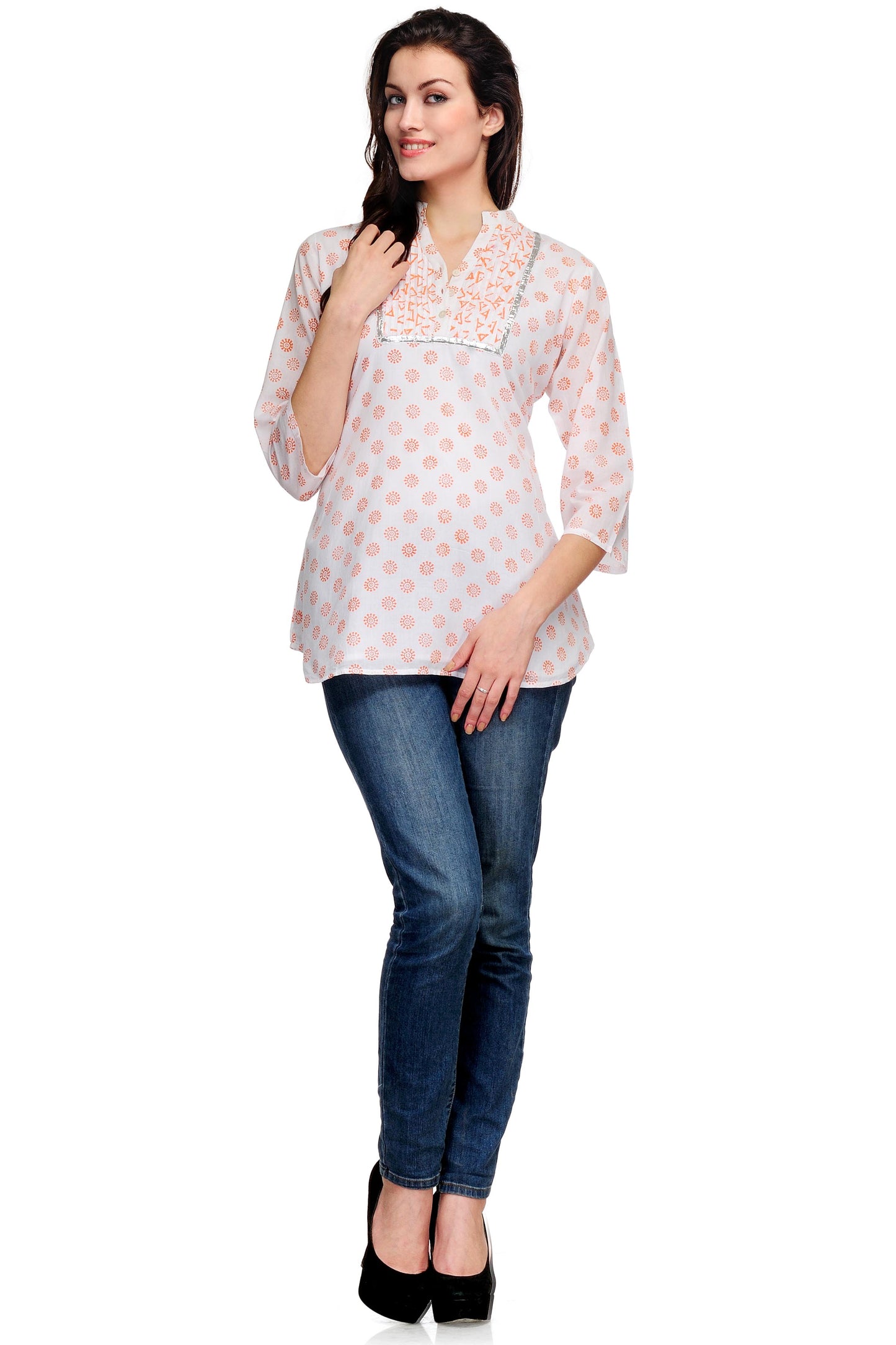 White Block Print Cotton Tunic