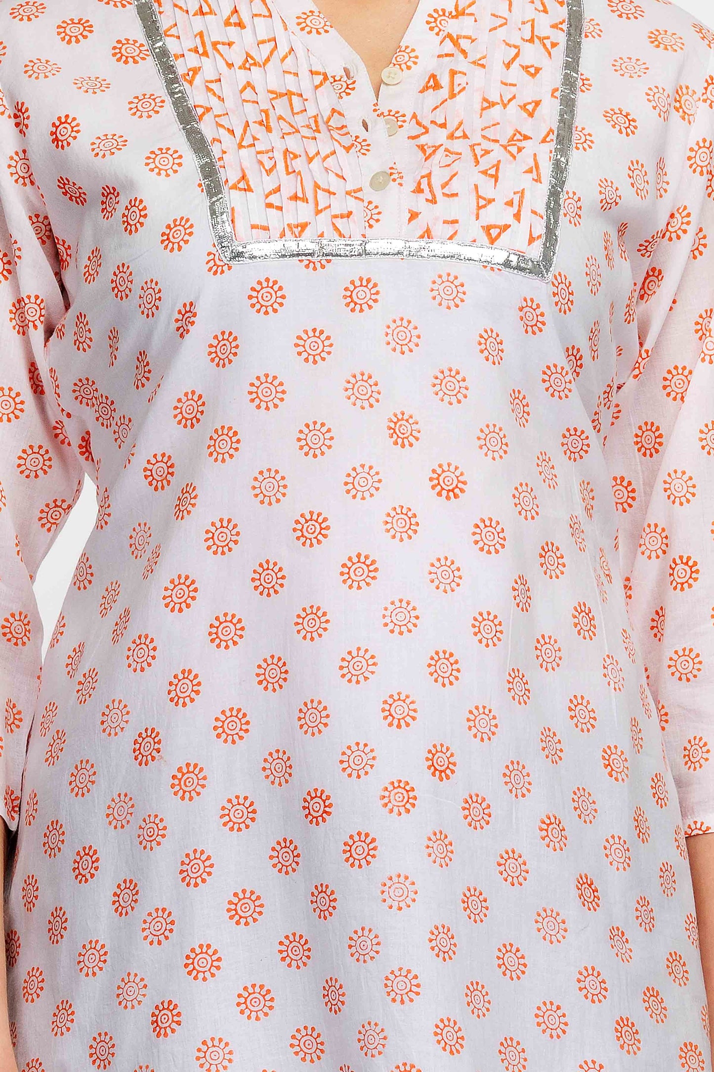 White Block Print Cotton Tunic