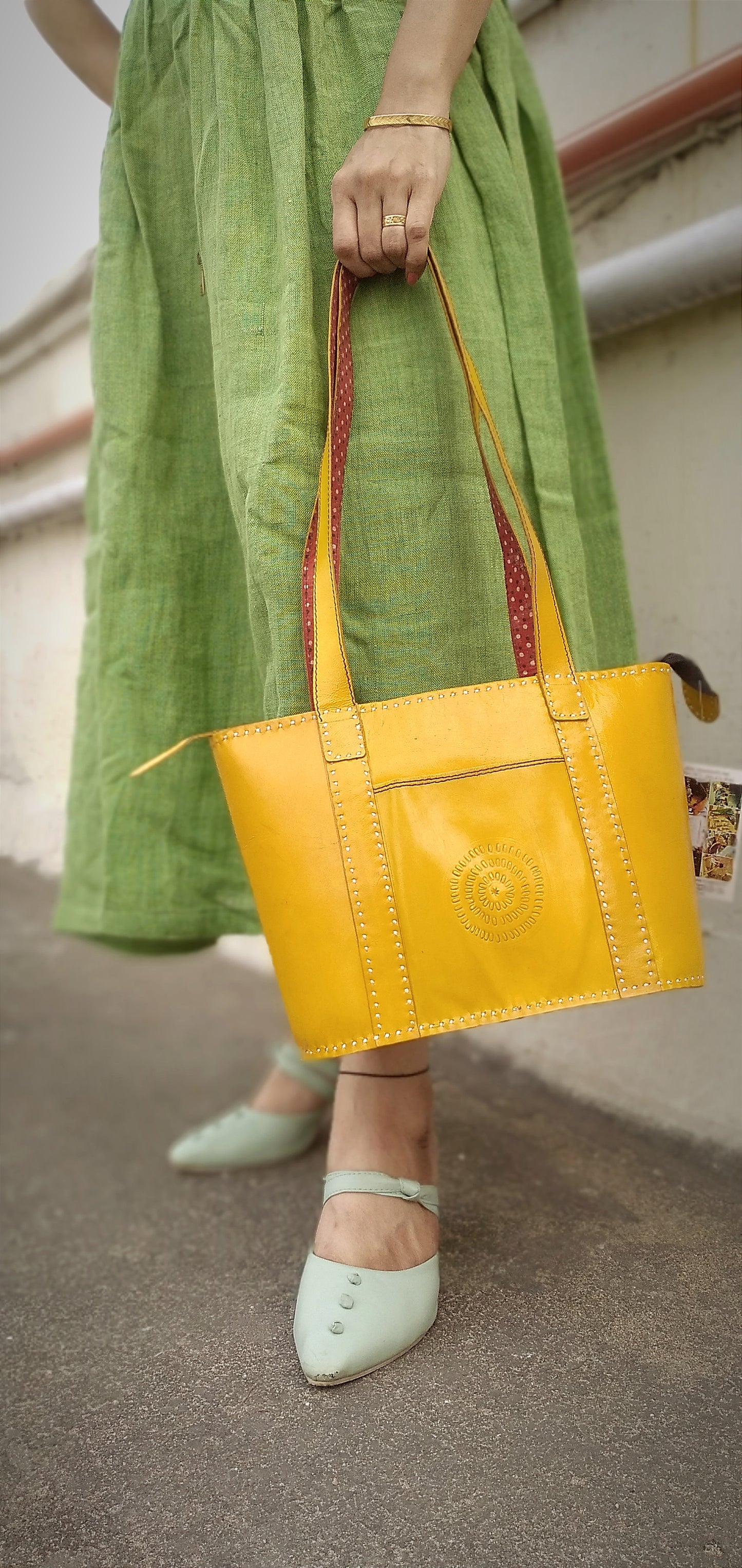 SAPPHIRE - Handcrafted Cruelty Free Premium Leather Yellow Designer Hand Bag