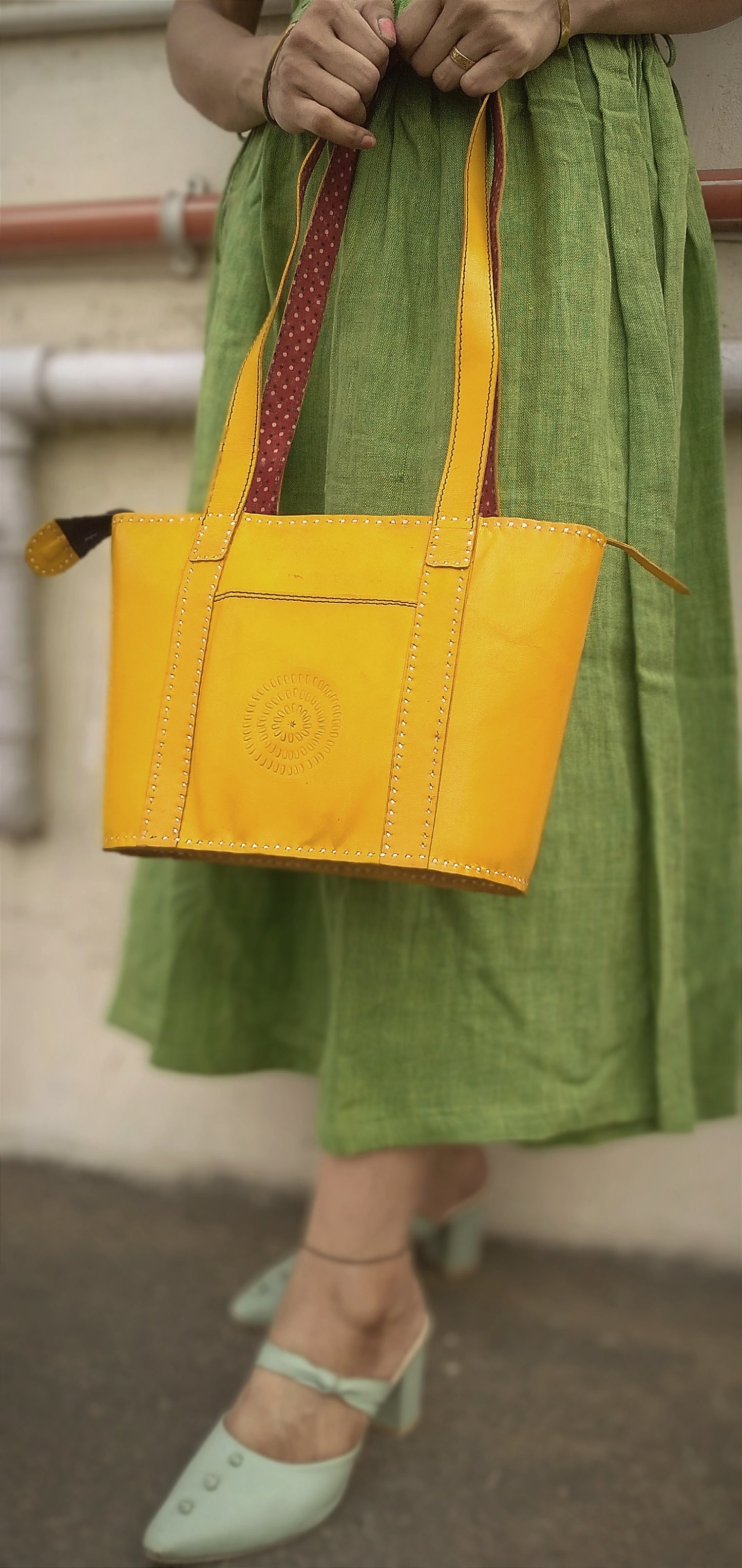 SAPPHIRE - Handcrafted Cruelty Free Premium Leather Yellow Designer Hand Bag