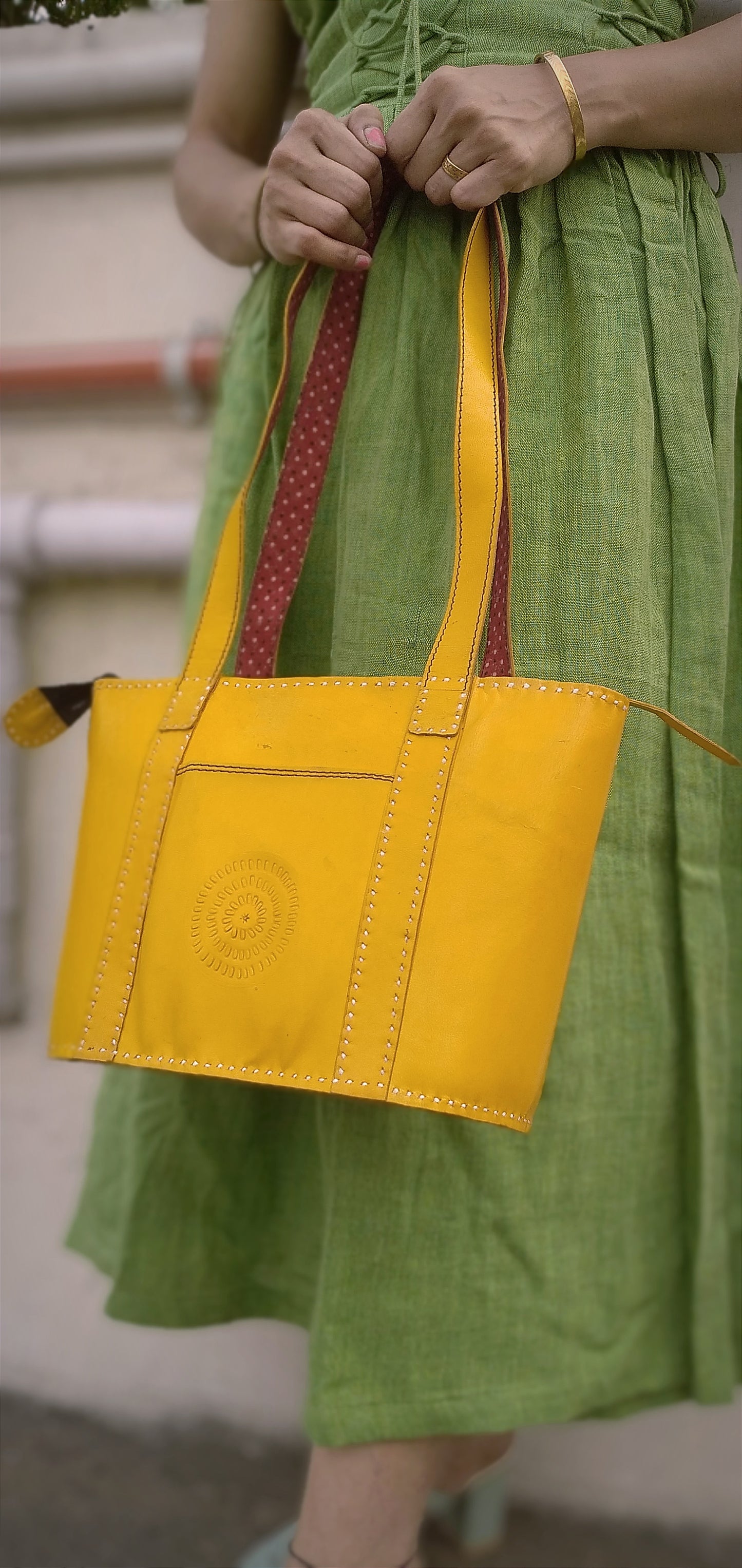SAPPHIRE - Handcrafted Cruelty Free Premium Leather Yellow Designer Hand Bag