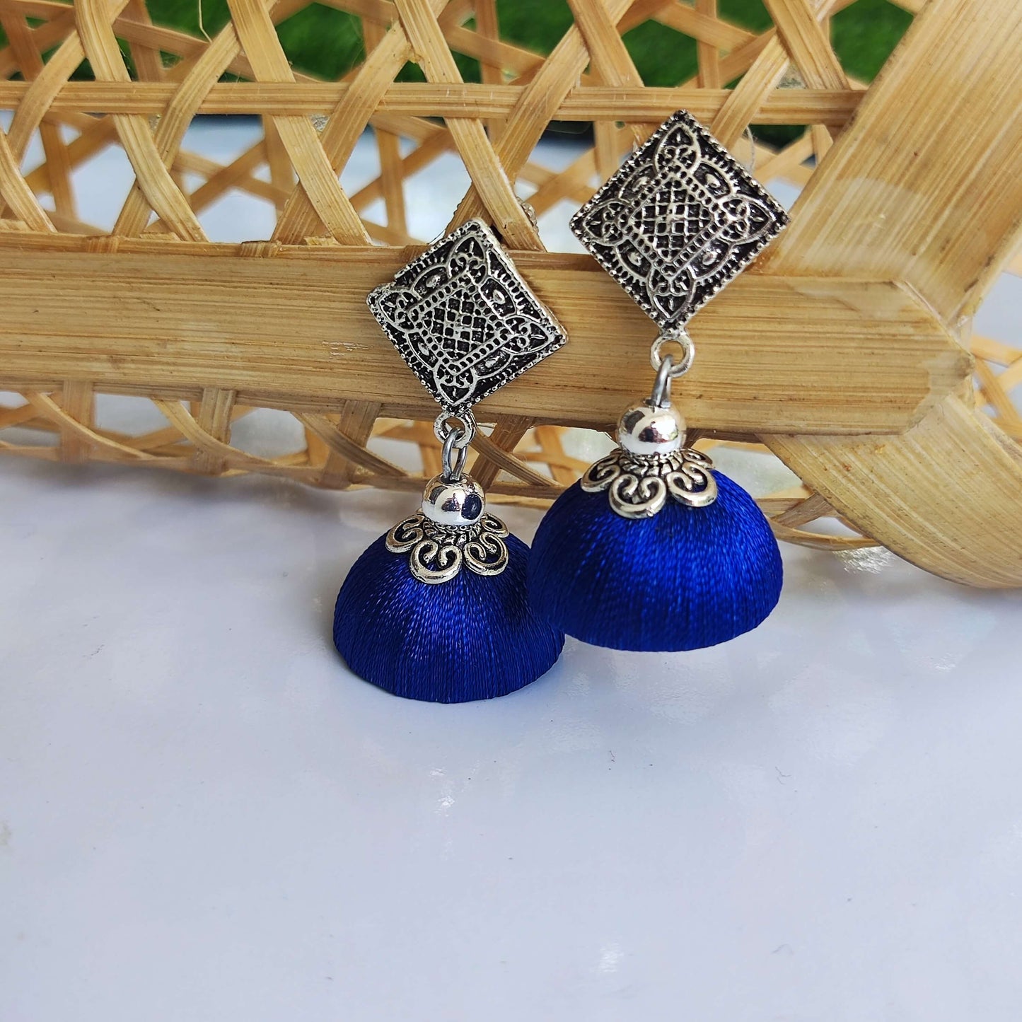 Royal blue braided silk thread necklace set