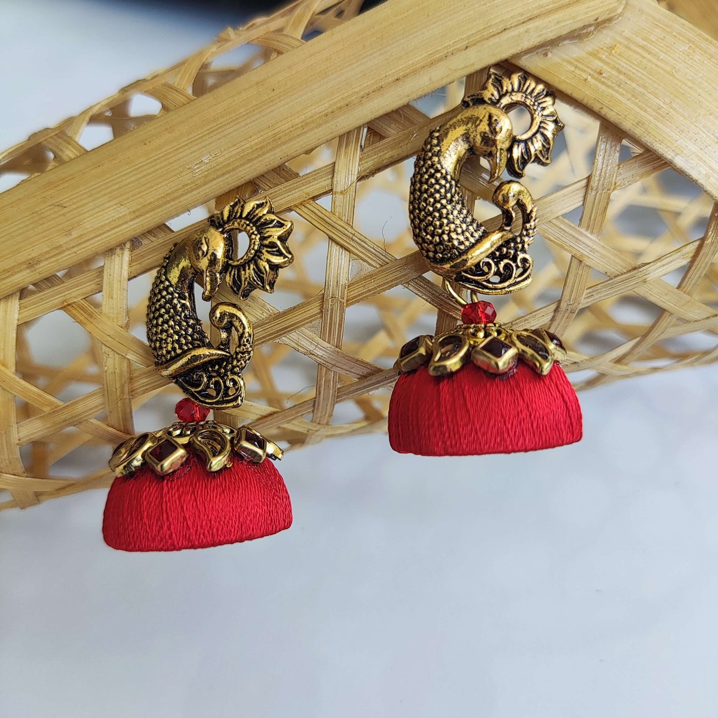 Red beaded silk thread necklace set