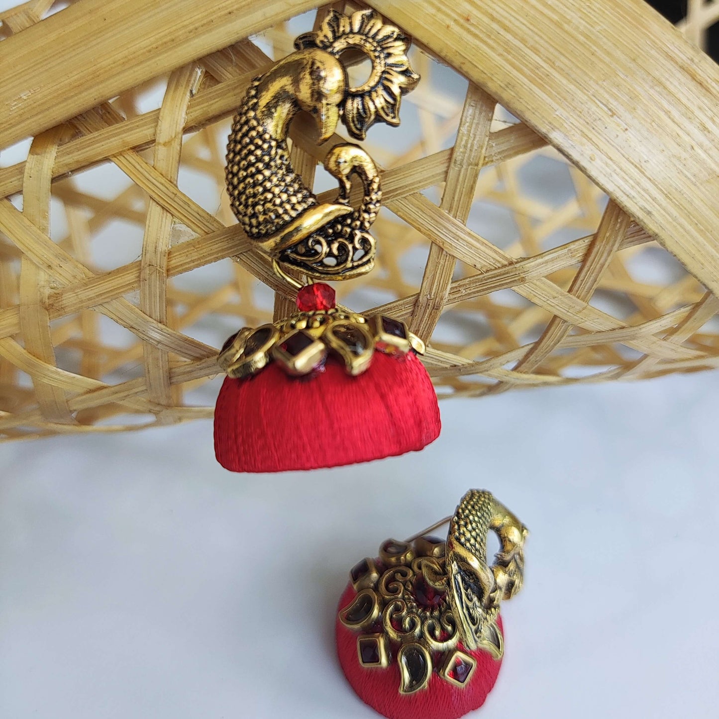 Red beaded silk thread necklace set