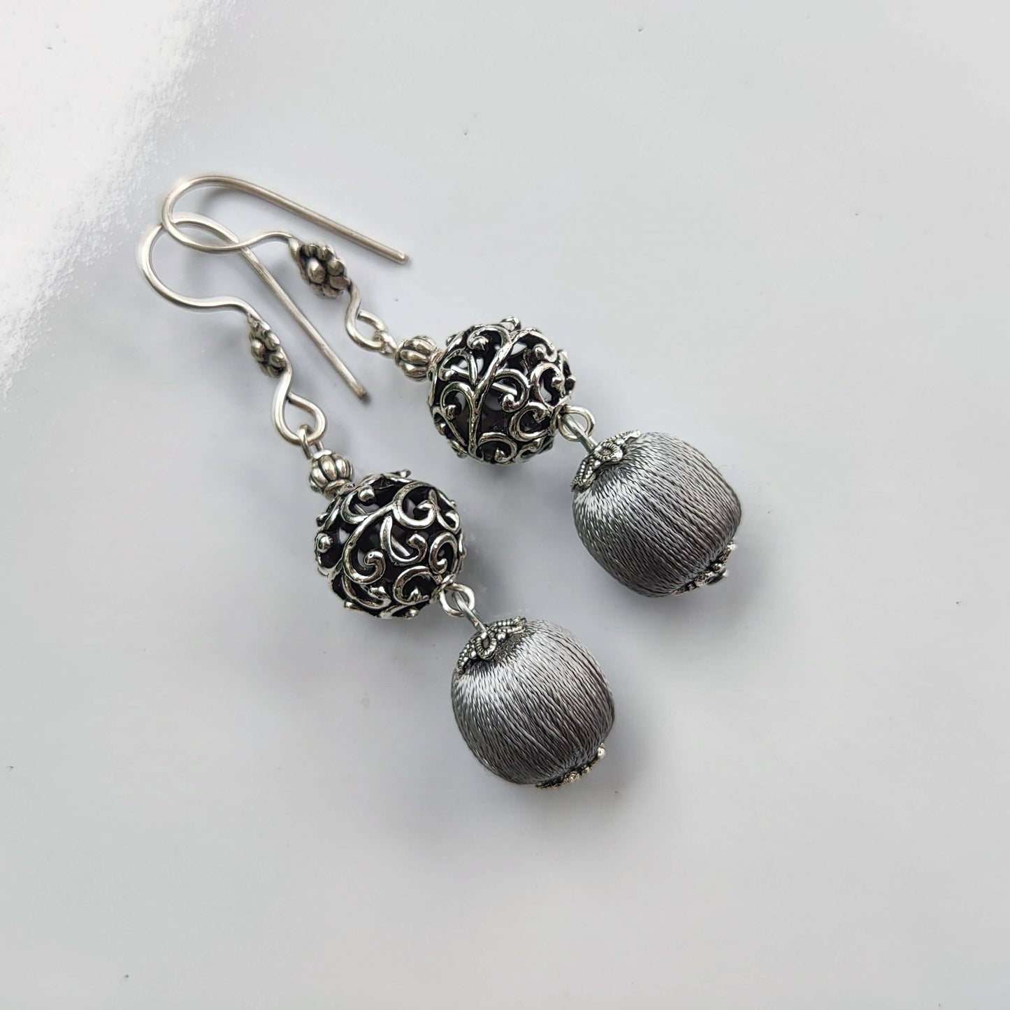 Grey beaded silk thred necklace