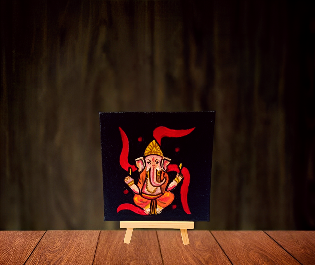 Handmade painting on canvas with easel stand