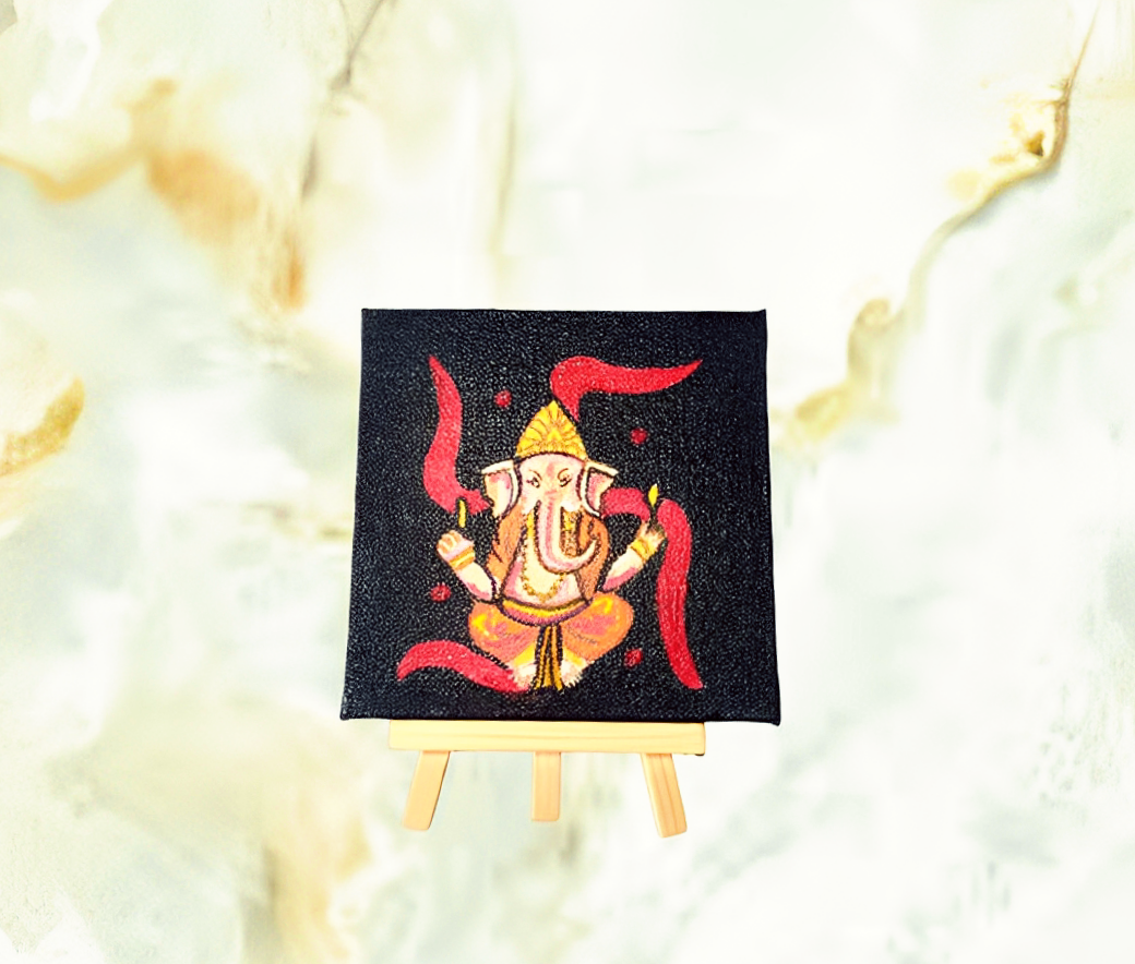 Handmade painting on canvas with easel stand