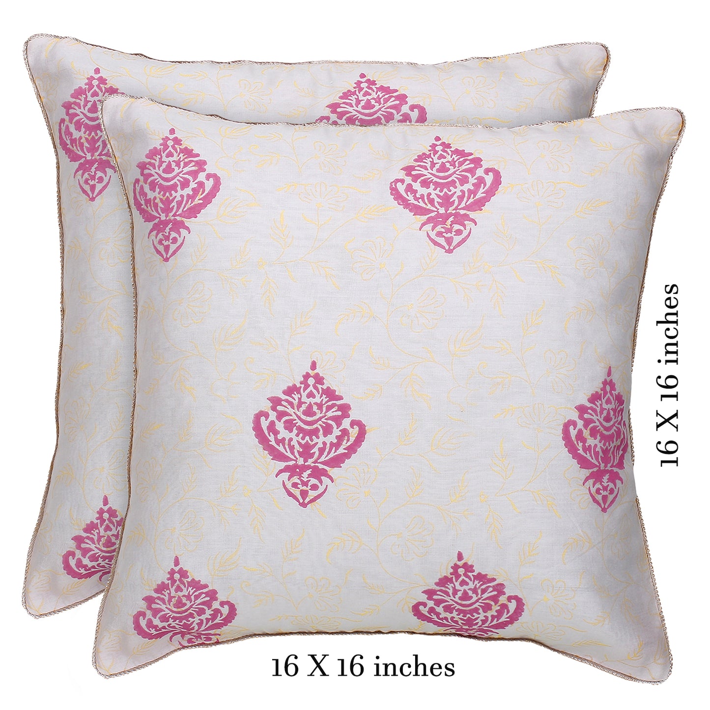 Ivory Pink Block Printed Reversible Cushion Cover (Set of 2pcs)