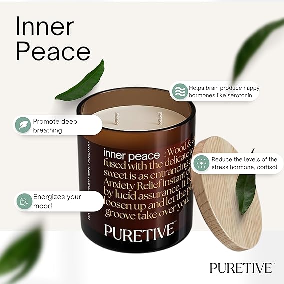 
                  
                    PURETIVE | Inner Peace Scented Plant Therapy Candle | Neroli, Cypress, Grapefruit & Eucalyptus | 100% Soy Wax & Essesntial Oil | Luxury Gifting | 2 Wick Candle | Large | Upto 35 hrs Burn time
                  
                