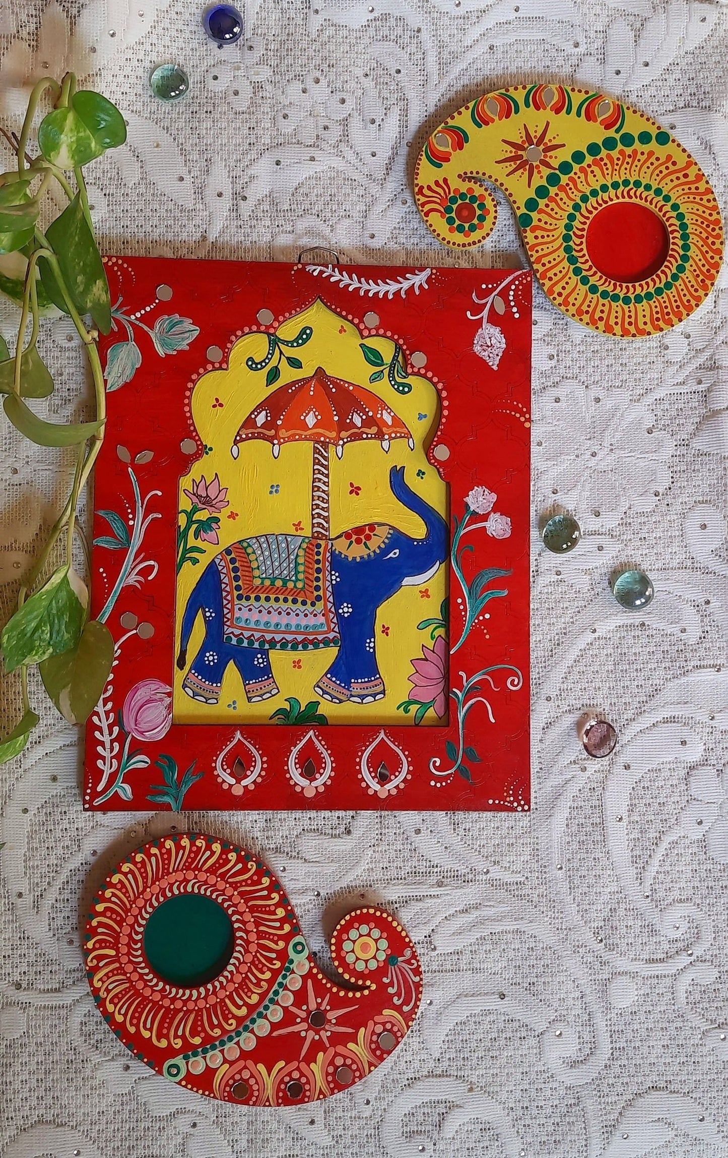Leela Elephant Jharokha and Tealight Holders combo