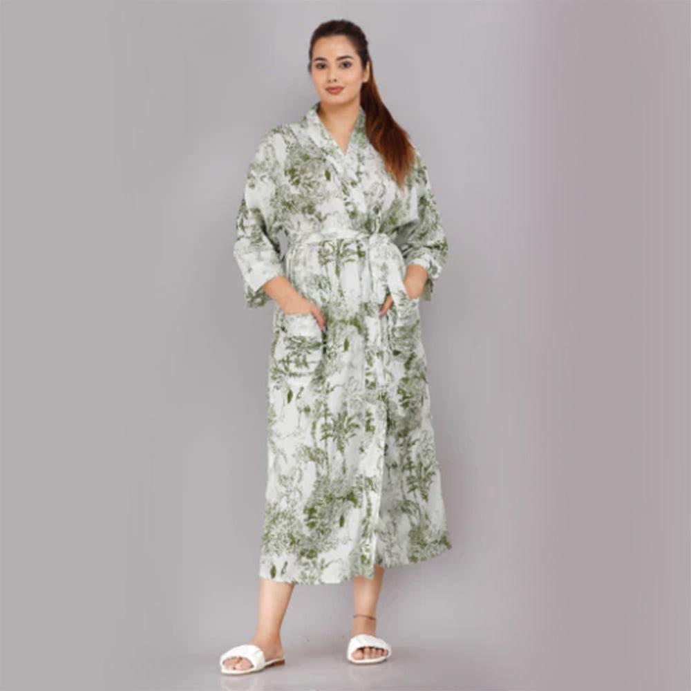 
                  
                    Jungle Pattern Kimono Robe Long Bathrobe For Women (Green)
                  
                
