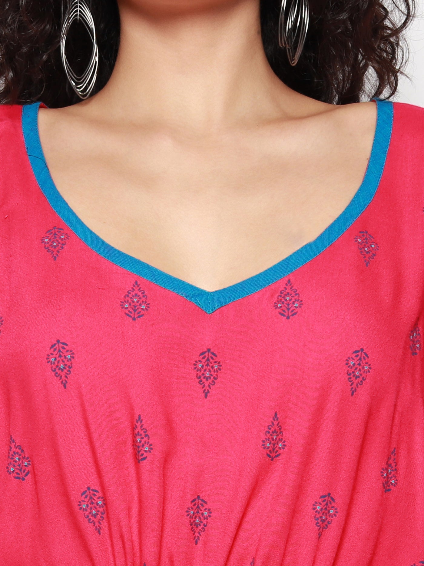 Dark Pink Rayon kaftan with geomentric floral prints