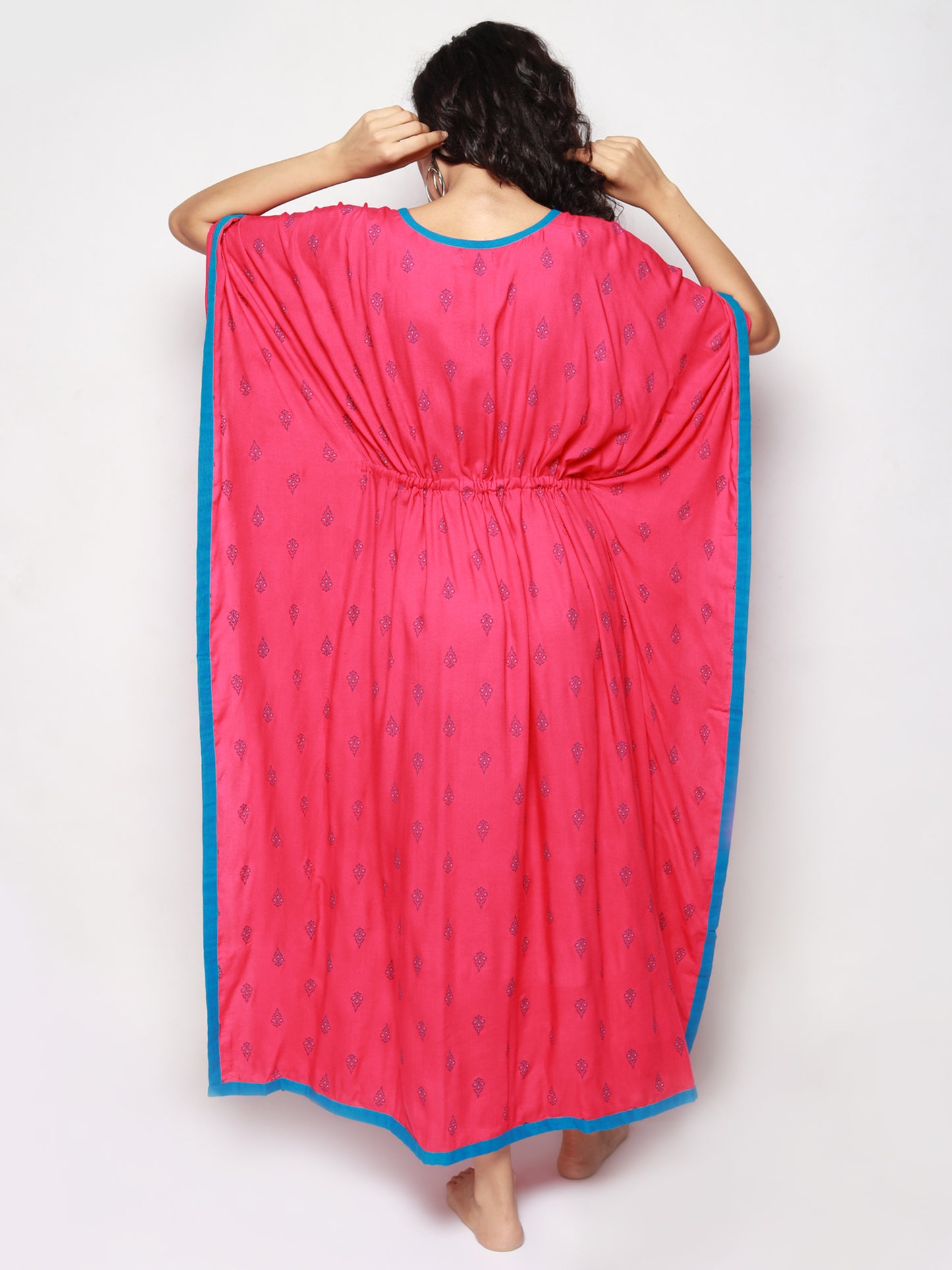Dark Pink Rayon kaftan with geomentric floral prints