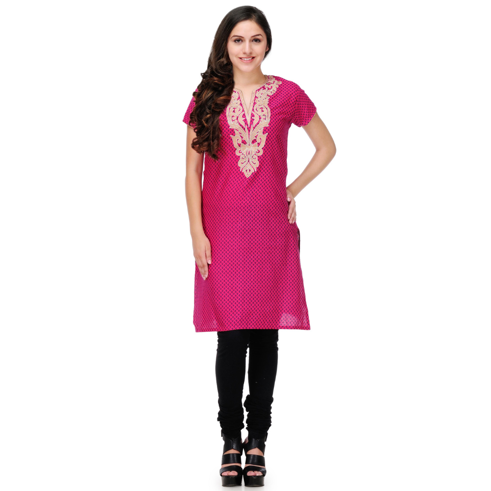 Pink Cotton Embroidery Kurta