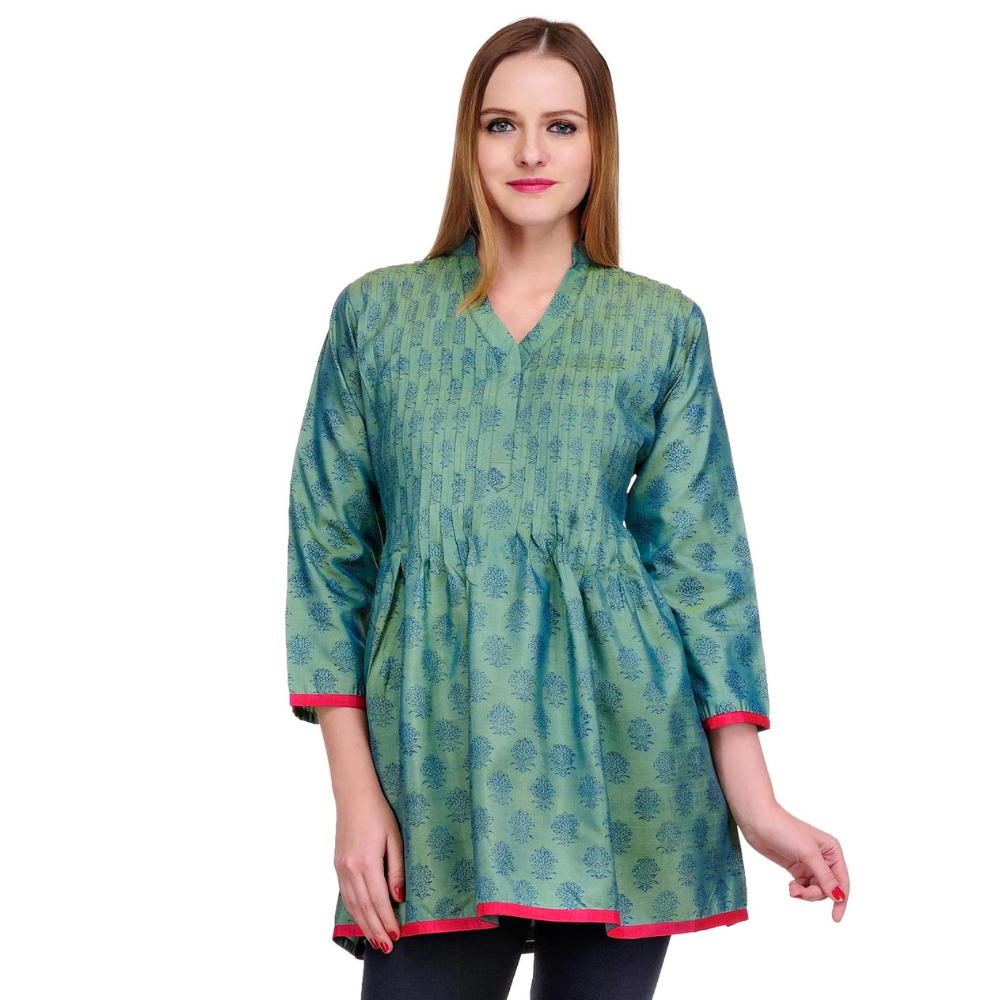 Mint Green Silk Block Print Tunic
