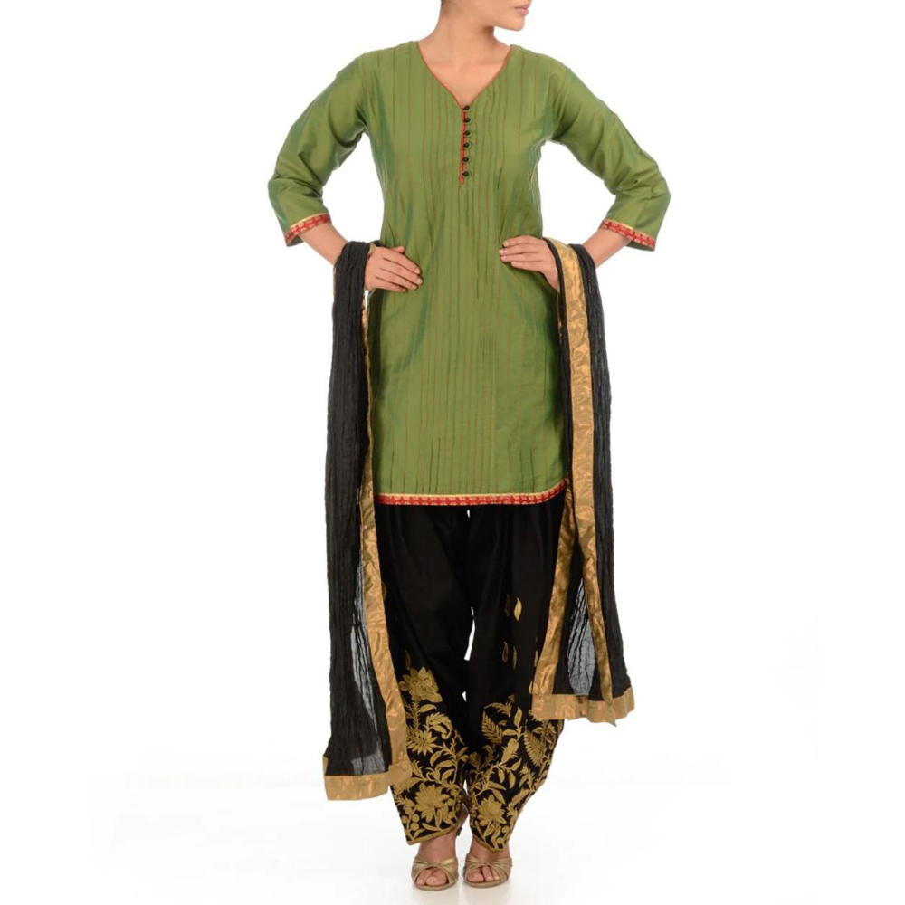 Olive Green Cotton Silk Kurta