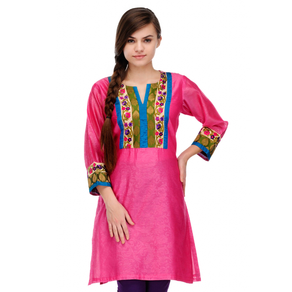 Pink Cotton Silk Embroidery Kurta