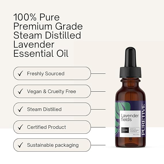 
                  
                    Puretive Botanics Lavender Essential oil for Hair Growth, Skin, Hairfall, & Better Sleep | 100% Natural Lavender Steam Distilled Essential Oil | 15ml
                  
                
