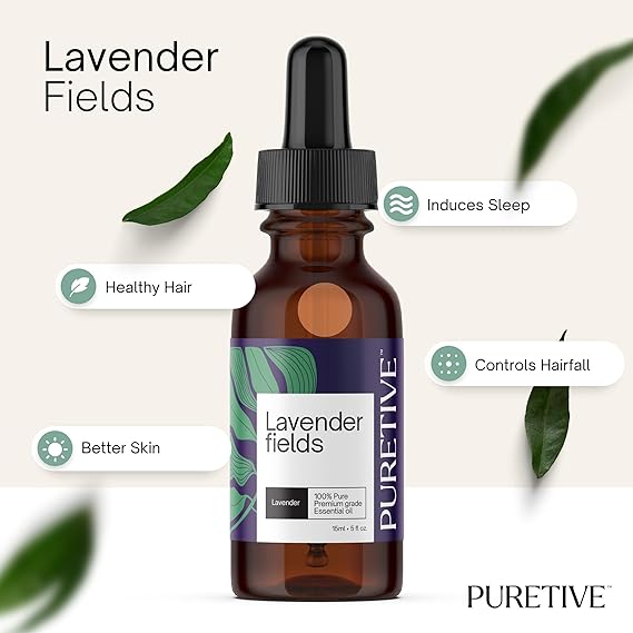 
                  
                    Puretive Botanics Lavender Essential oil for Hair Growth, Skin, Hairfall, & Better Sleep | 100% Natural Lavender Steam Distilled Essential Oil | 15ml
                  
                