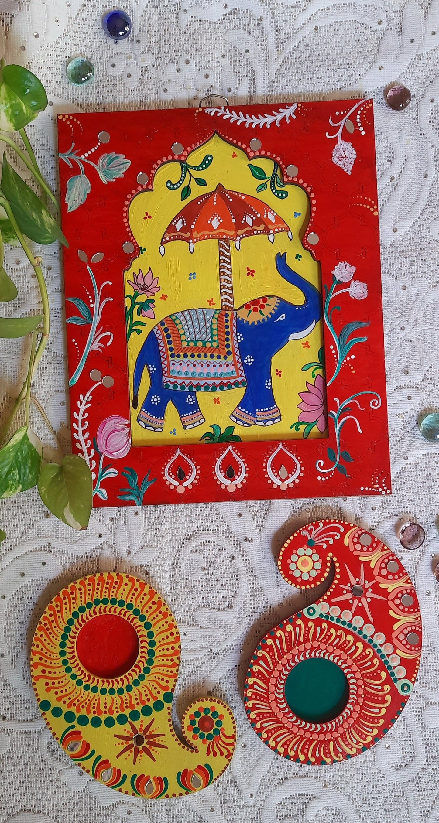 Leela Elephant Jharokha and Tealight Holders combo