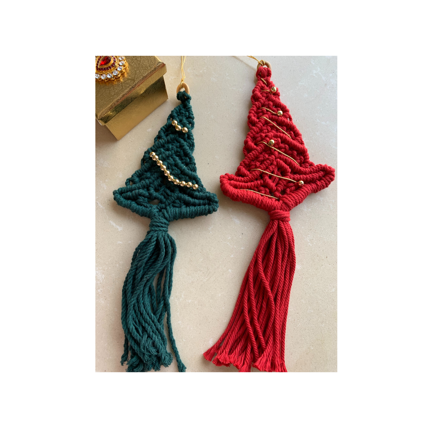Macrame Christmas Tree Ornaments - CHRISTMAS TREE (Red and Green)