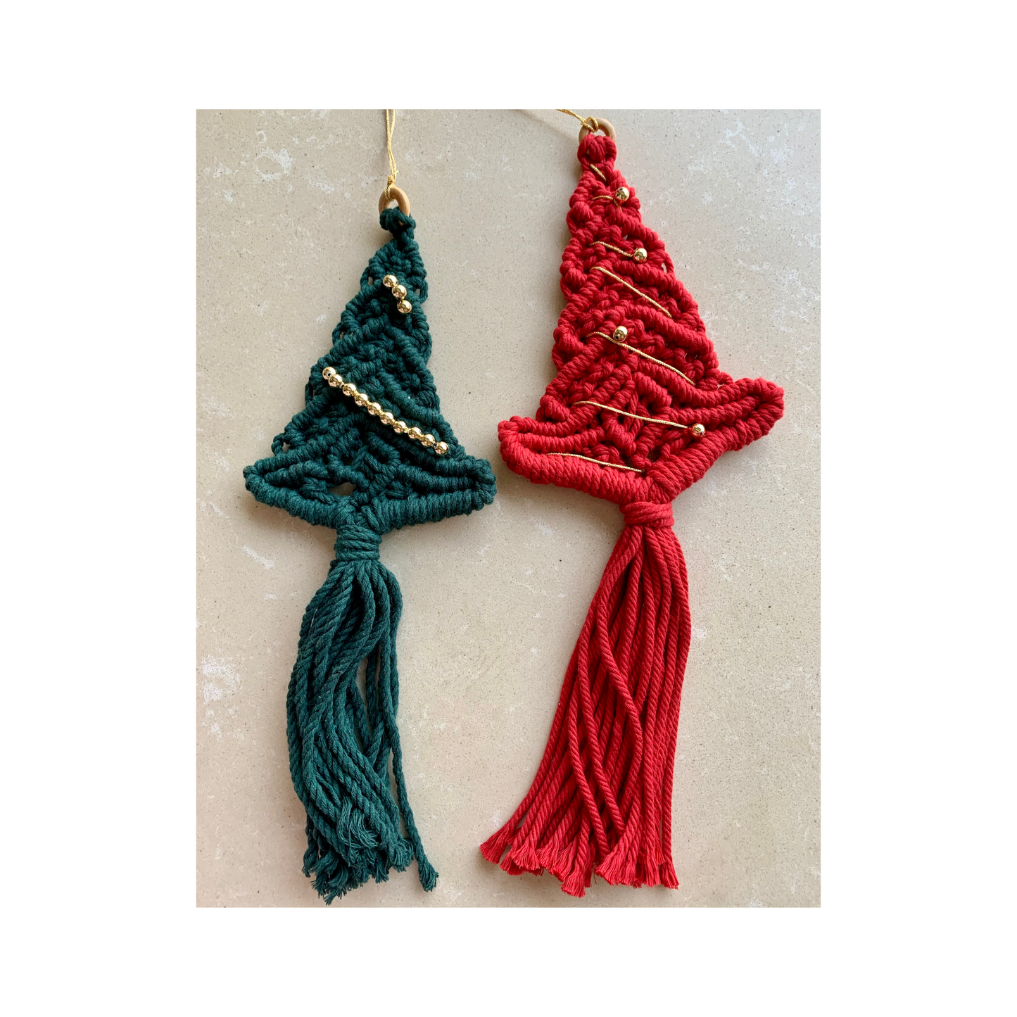 Macrame Christmas Tree Ornaments - CHRISTMAS TREE (Red and Green)