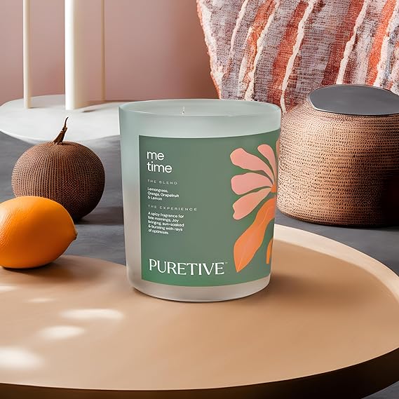 
                  
                    PURETIVE I Me Time Scented Plant Therapy Candle I Lemongrass, Jasmine & Light Musk I 100% Soy Wax & Essesntial Oil I Luxury Gifting I 2 Wick Candle I Large I Upto 35 hrs Burn time
                  
                