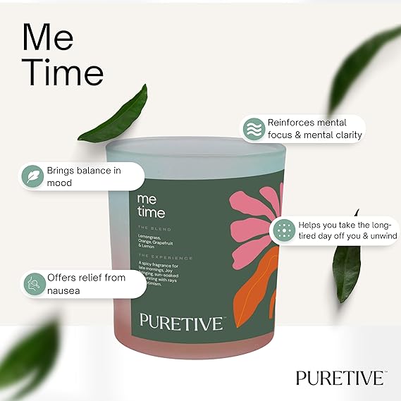 
                  
                    PURETIVE I Me Time Scented Plant Therapy Candle I Lemongrass, Jasmine & Light Musk I 100% Soy Wax & Essesntial Oil I Luxury Gifting I 2 Wick Candle I Large I Upto 35 hrs Burn time
                  
                