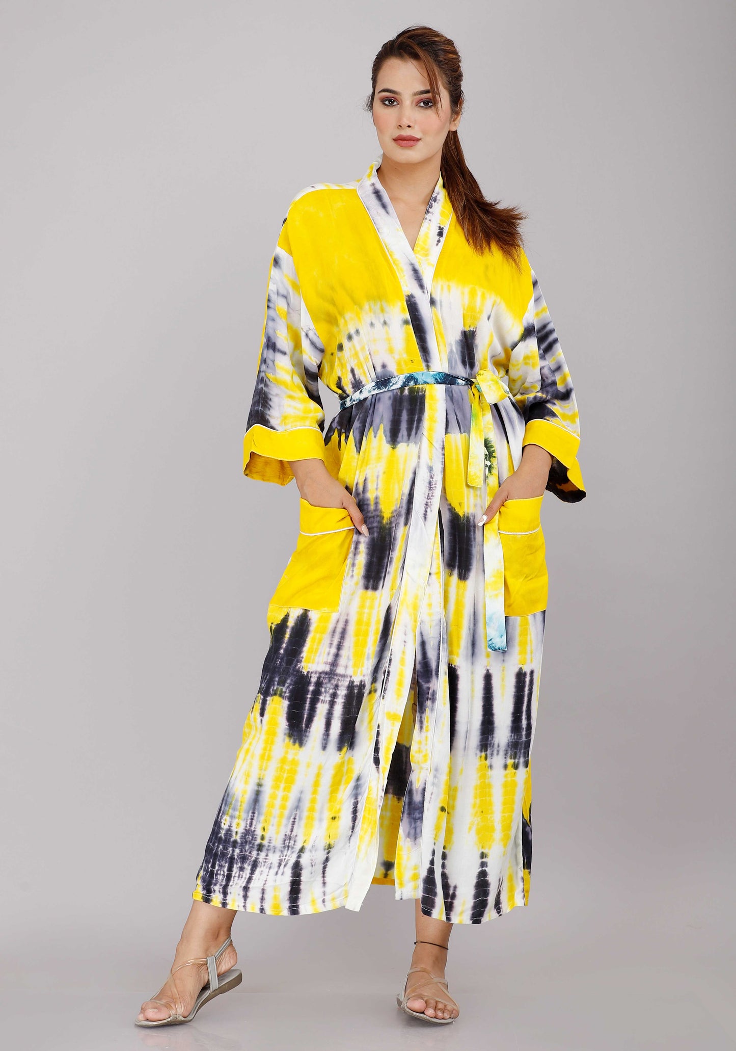 
                  
                    Tie Dye Pattern Kimono Robe Long Bathrobe For Women (Yellow)
                  
                