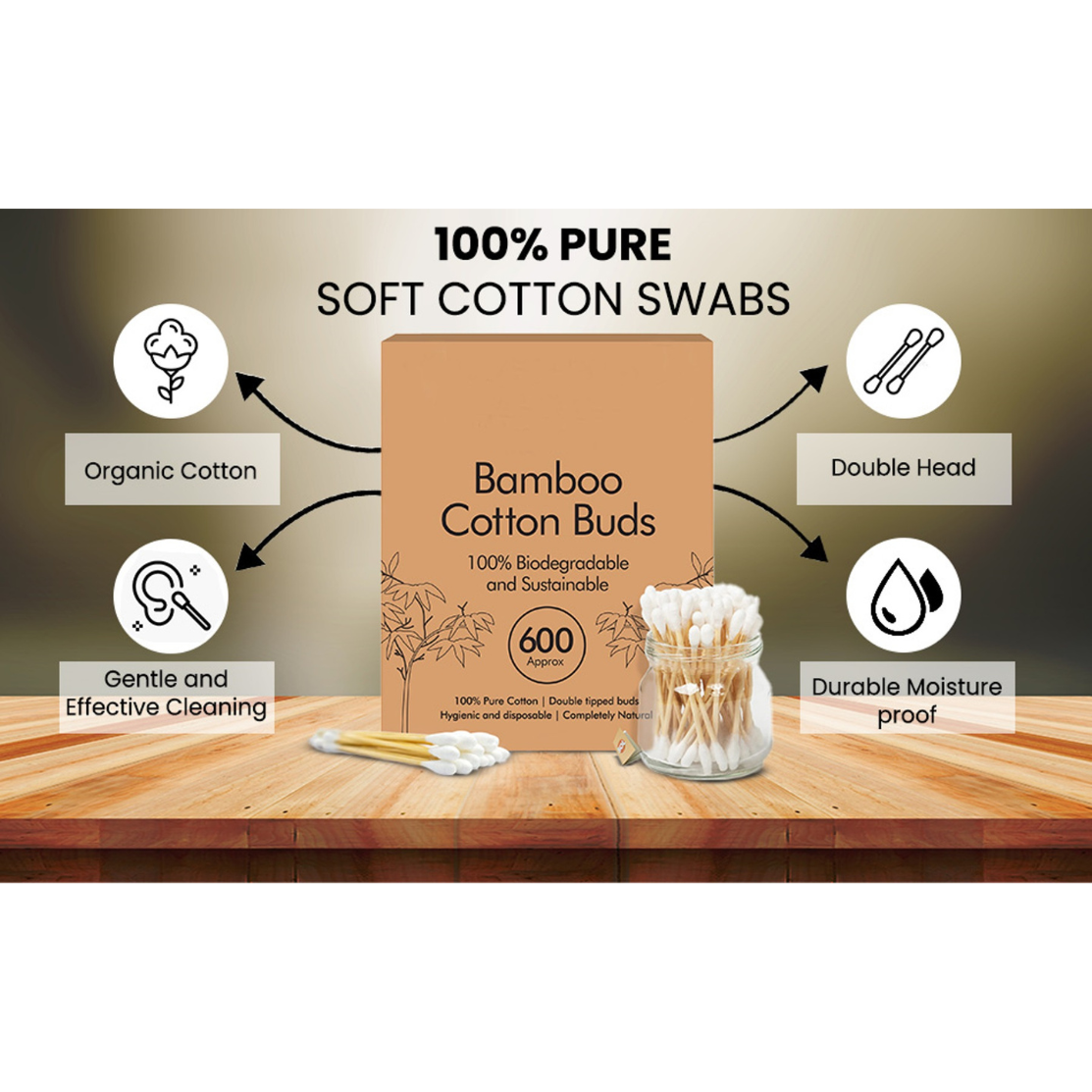 Natsbyte Bamboo Cotton Ear Buds with Bamboo Stick