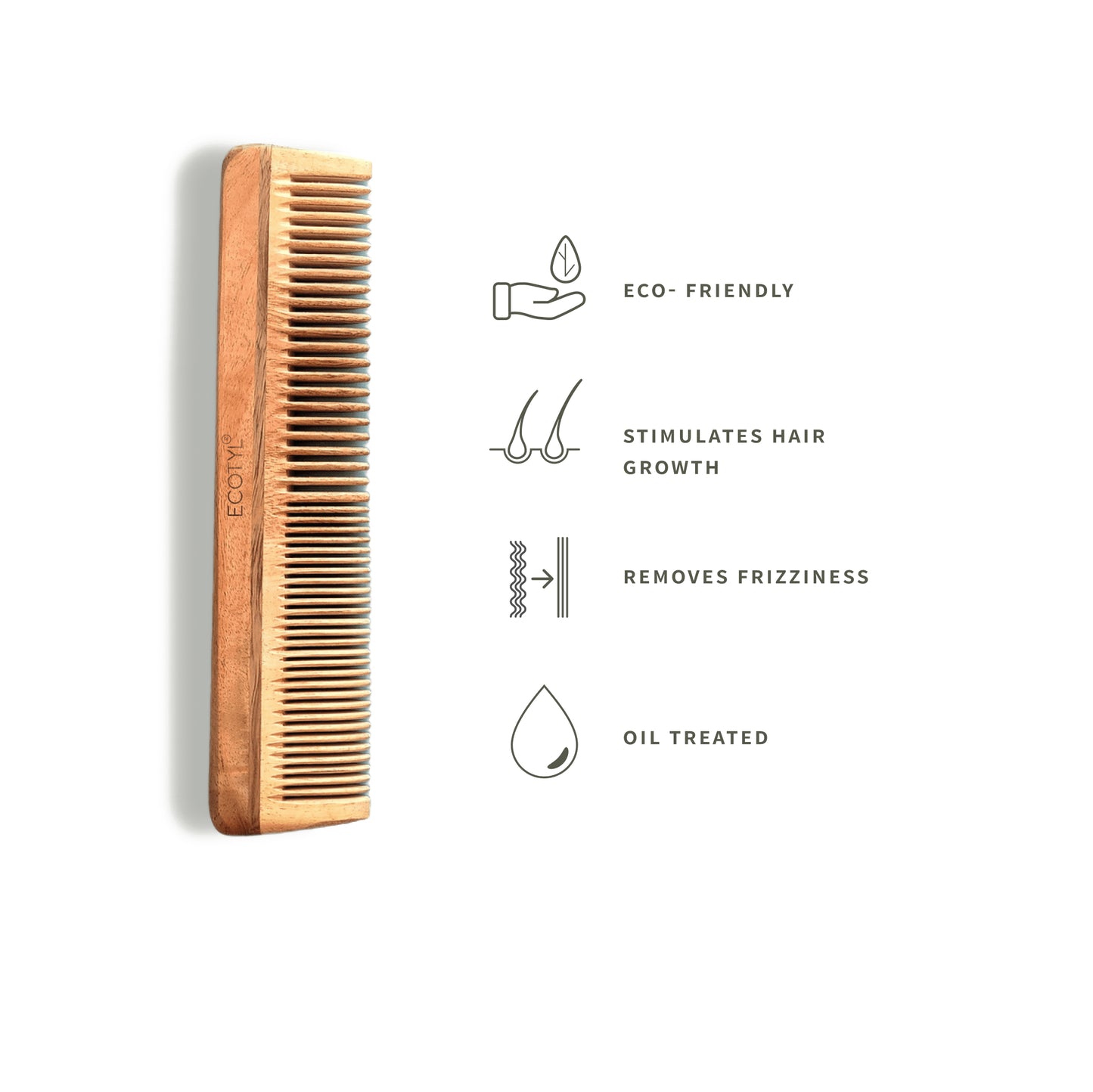 Ecotyl Neem Wood Comb (Handmade) - Detangling