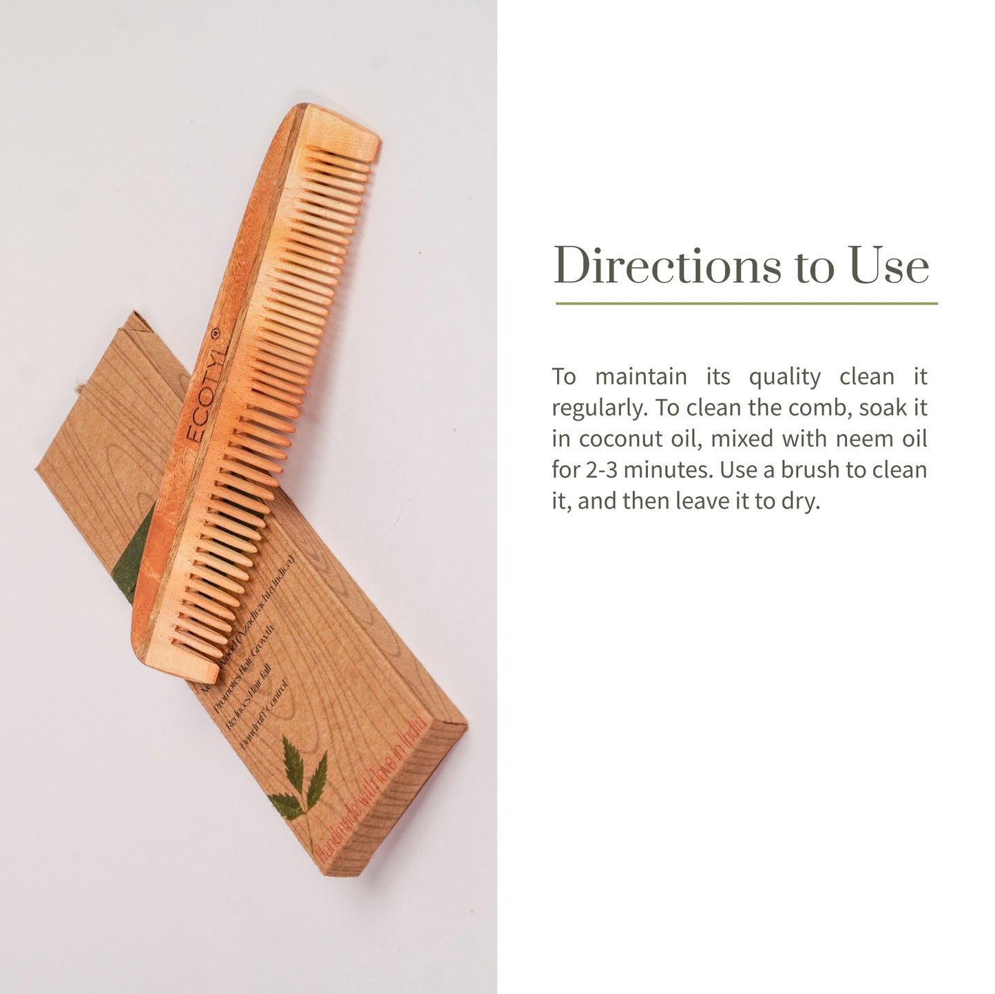 Ecotyl Neem Wood Comb (Handmade) - Detangling