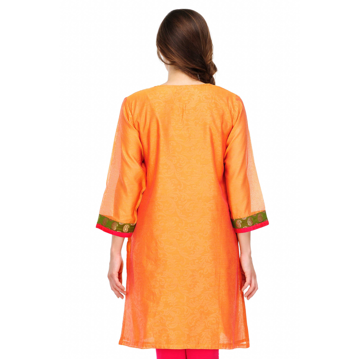 Orange Cotton Silk Embroidery Kurta